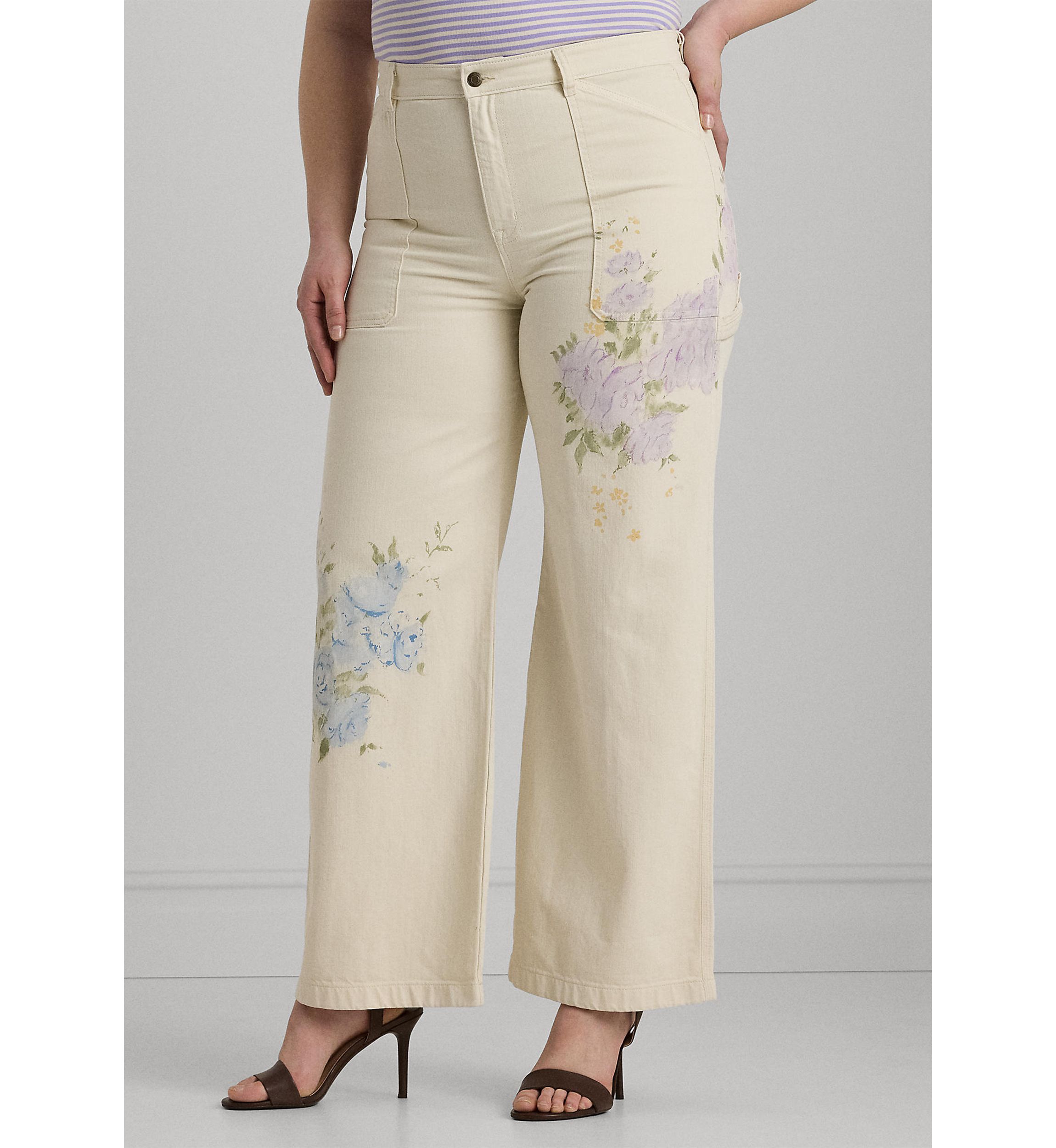 Plus Size Floral High Rise Wide Leg Jeans