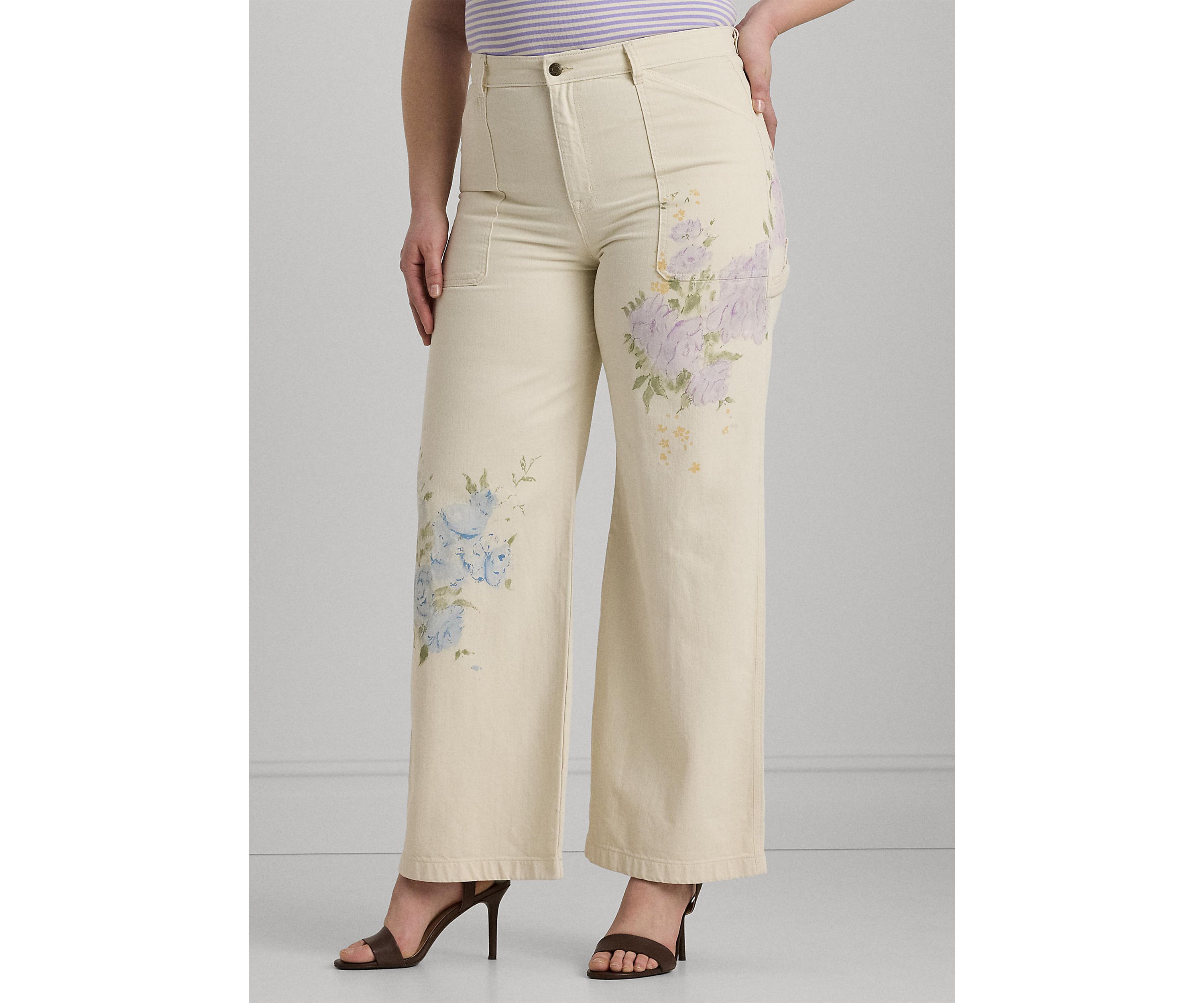 Plus Size Floral High Rise Wide Leg Jeans