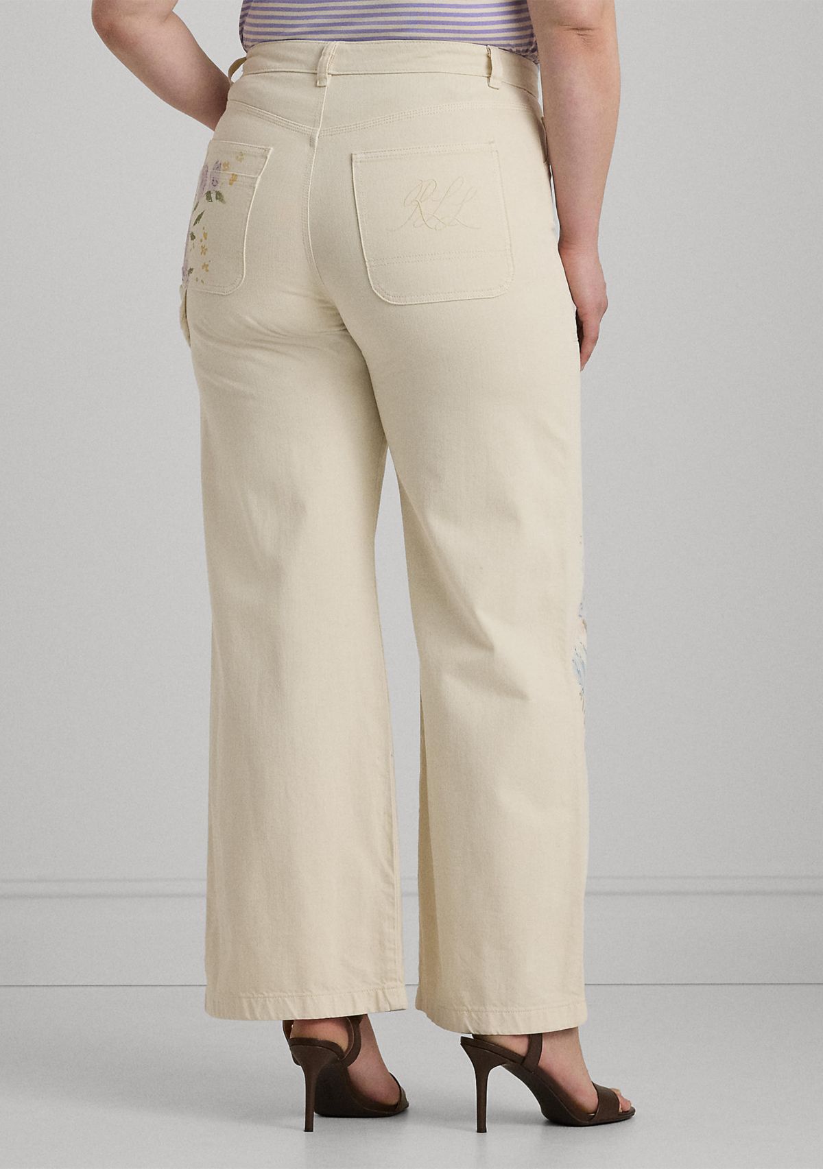 Plus Size Floral High Rise Wide Leg Jeans