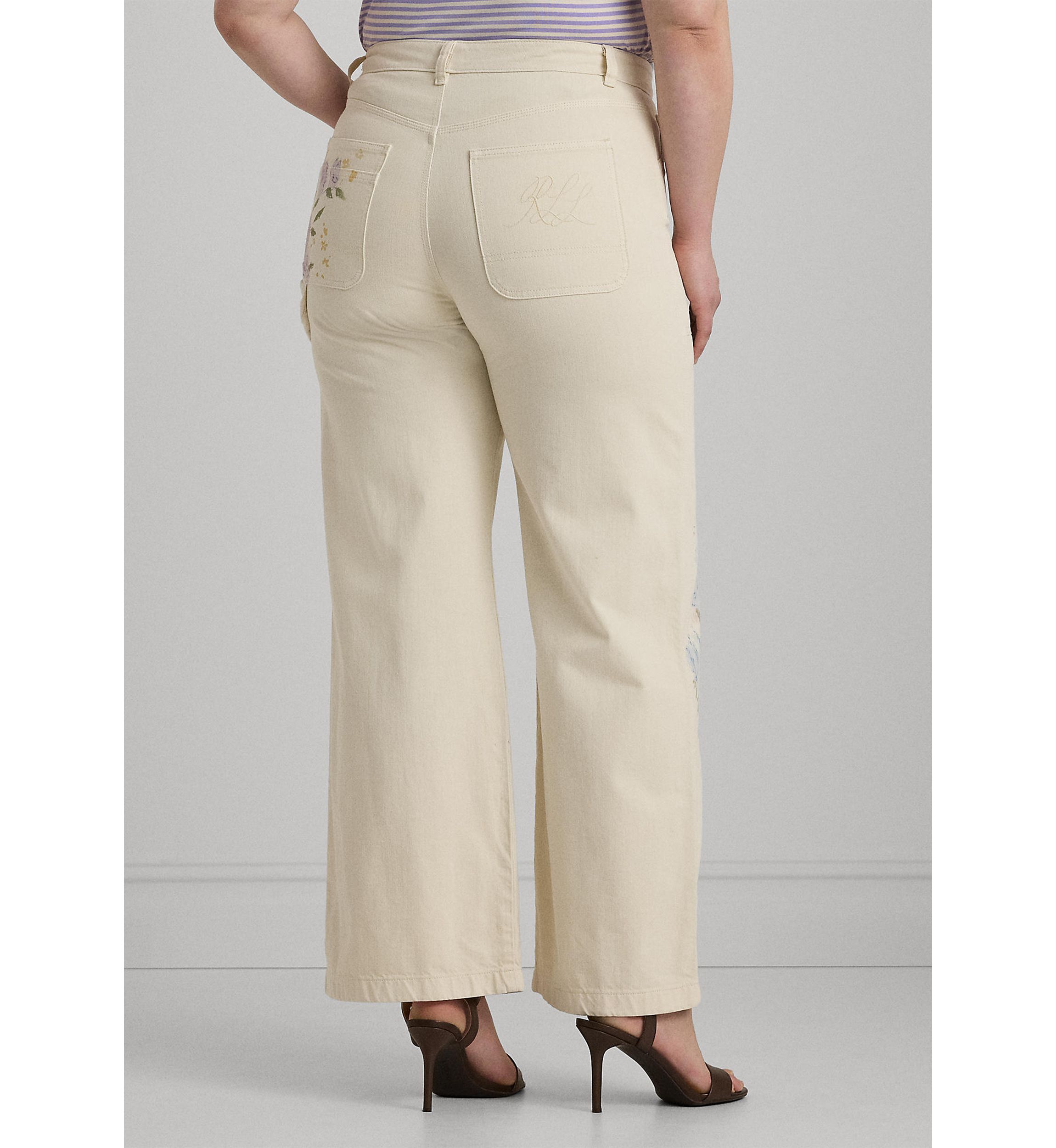 Plus Size Floral High Rise Wide Leg Jeans
