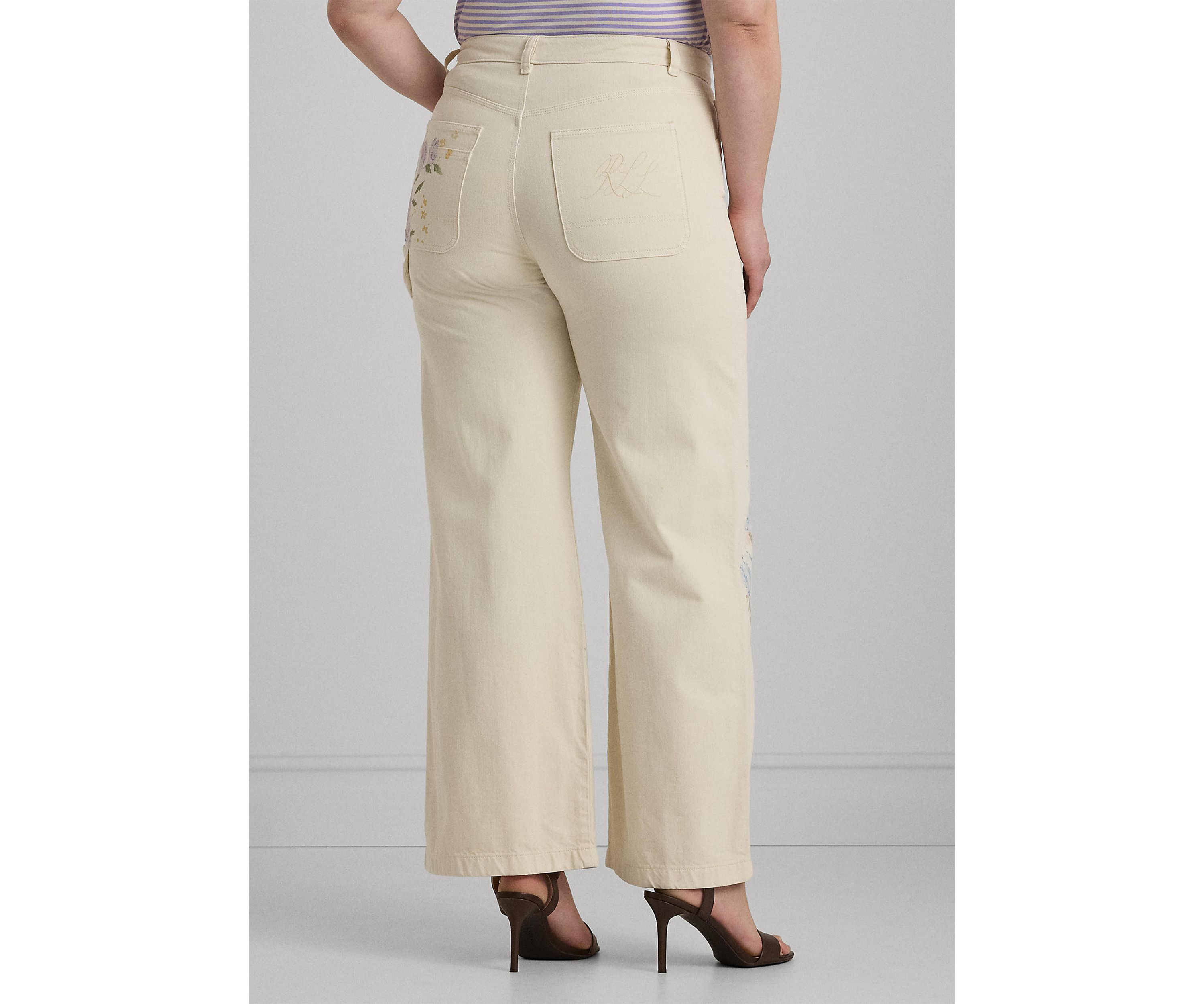 Plus Size Floral High Rise Wide Leg Jeans