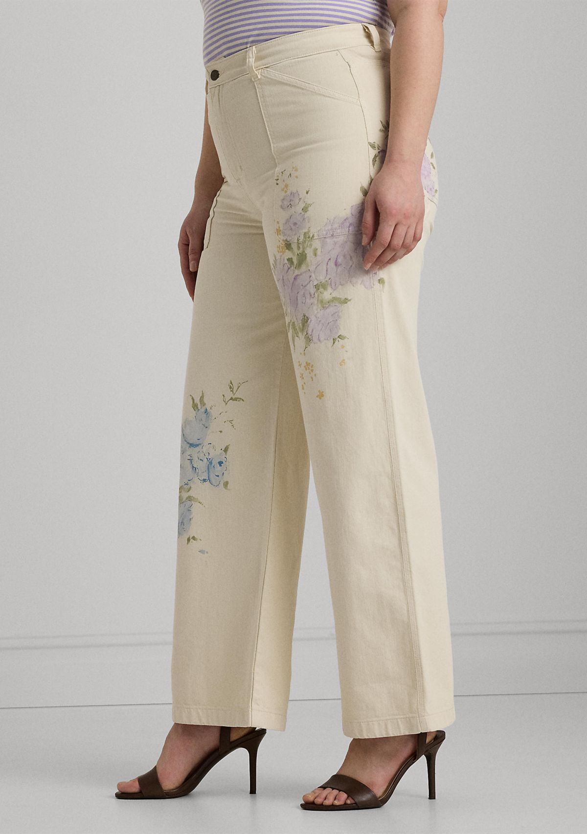 Plus Size Floral High Rise Wide Leg Jeans
