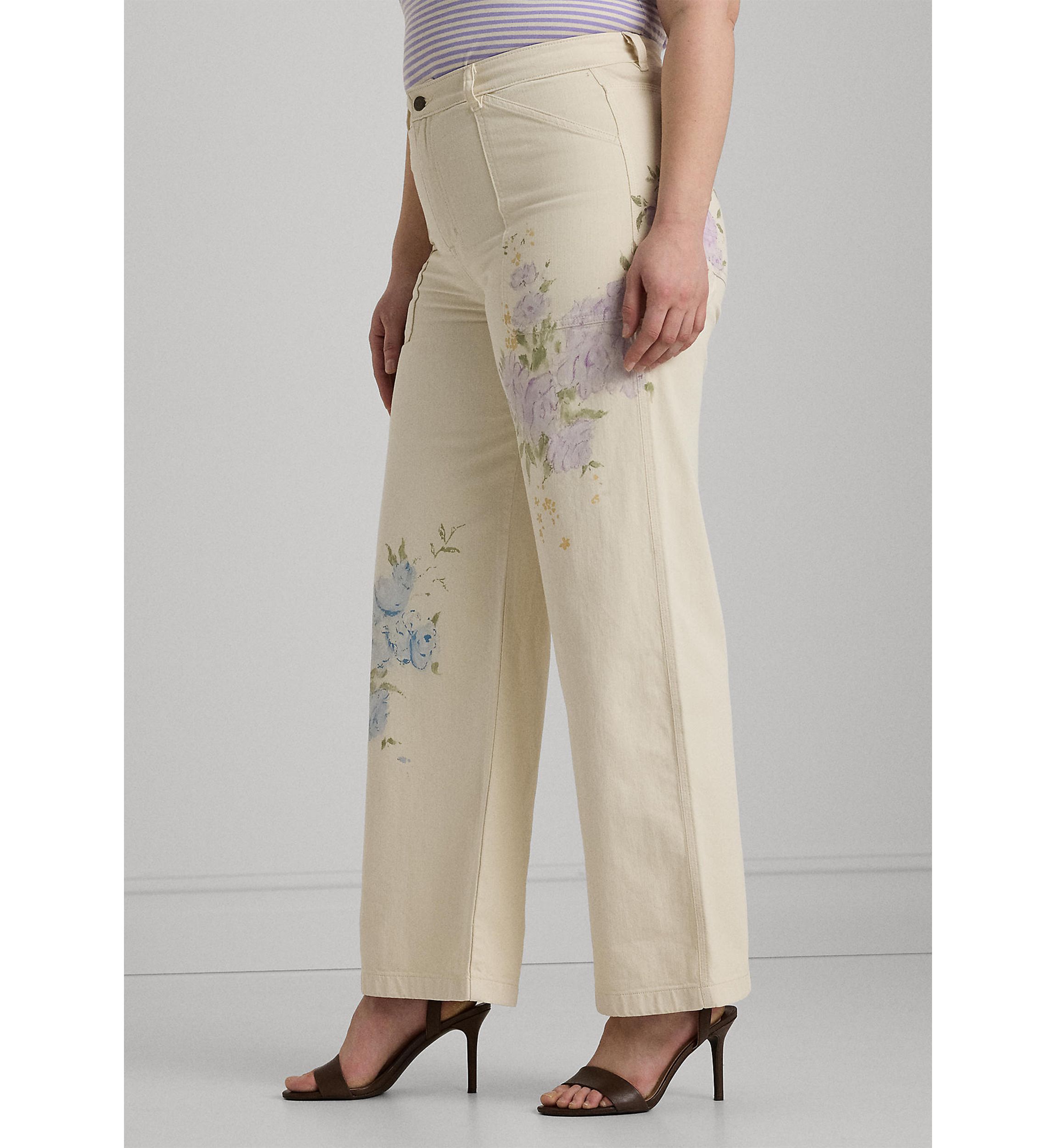 Plus Size Floral High Rise Wide Leg Jeans