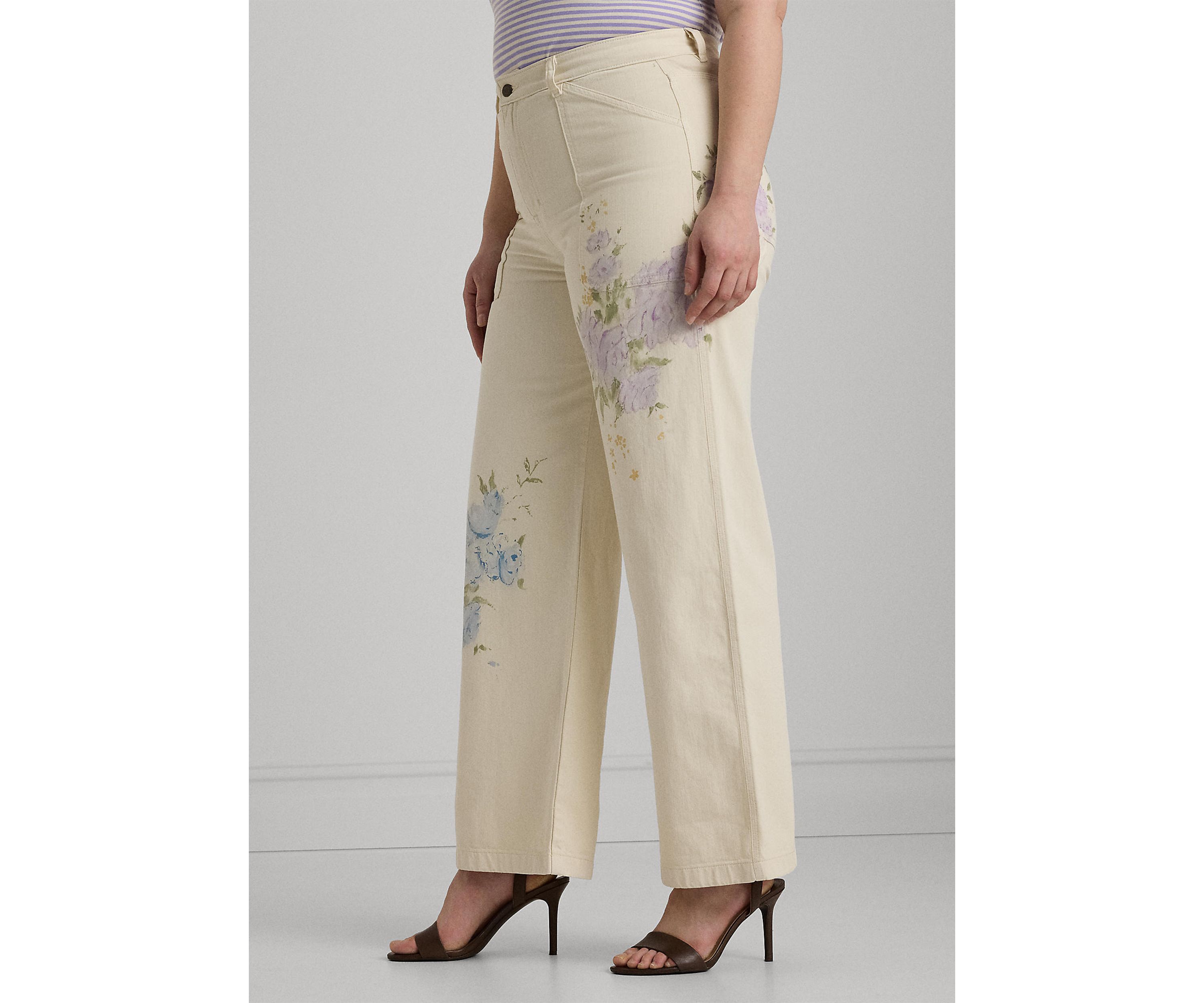 Plus Size Floral High Rise Wide Leg Jeans