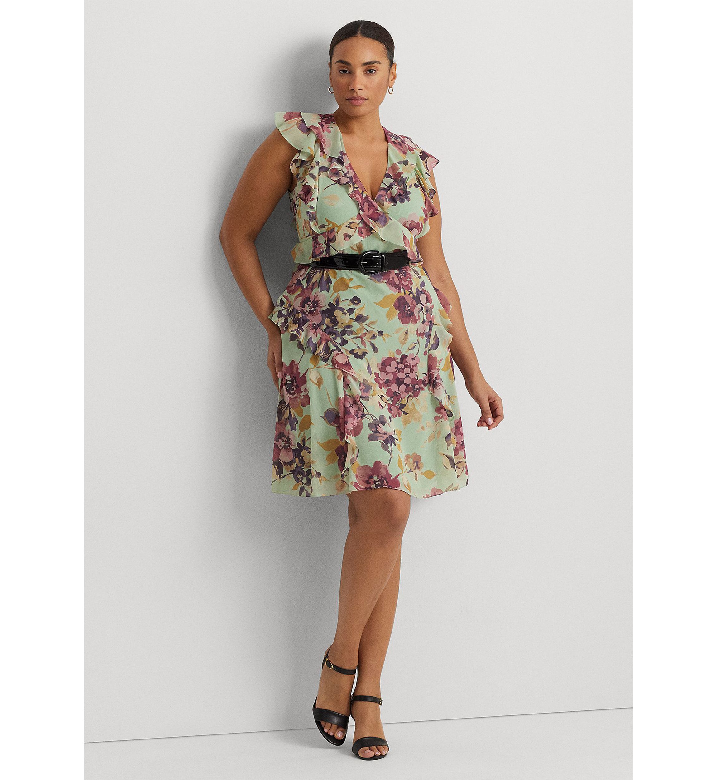 Plus Size Floral Ruffle-Trim Georgette Dress