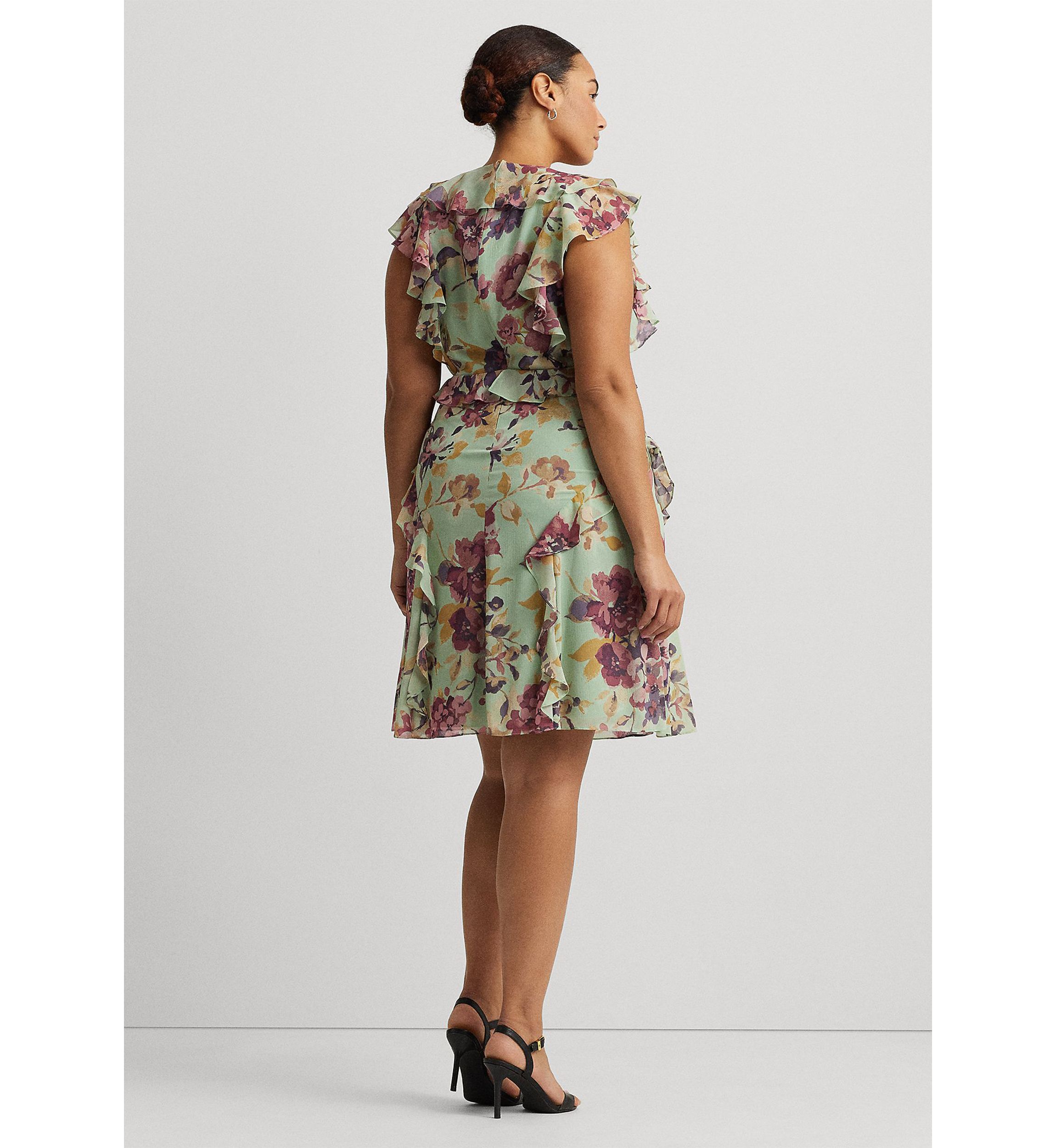 Plus Size Floral Ruffle-Trim Georgette Dress