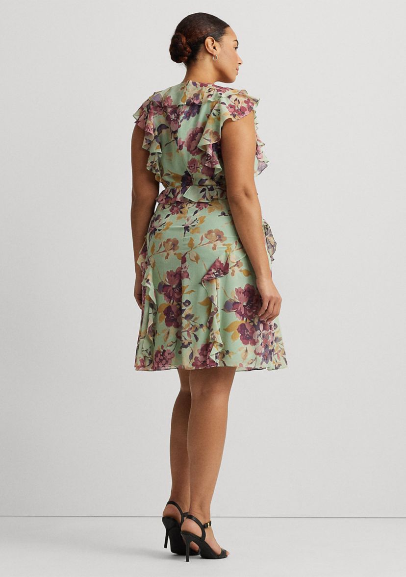 Plus Size Floral Ruffle-Trim Georgette Dress