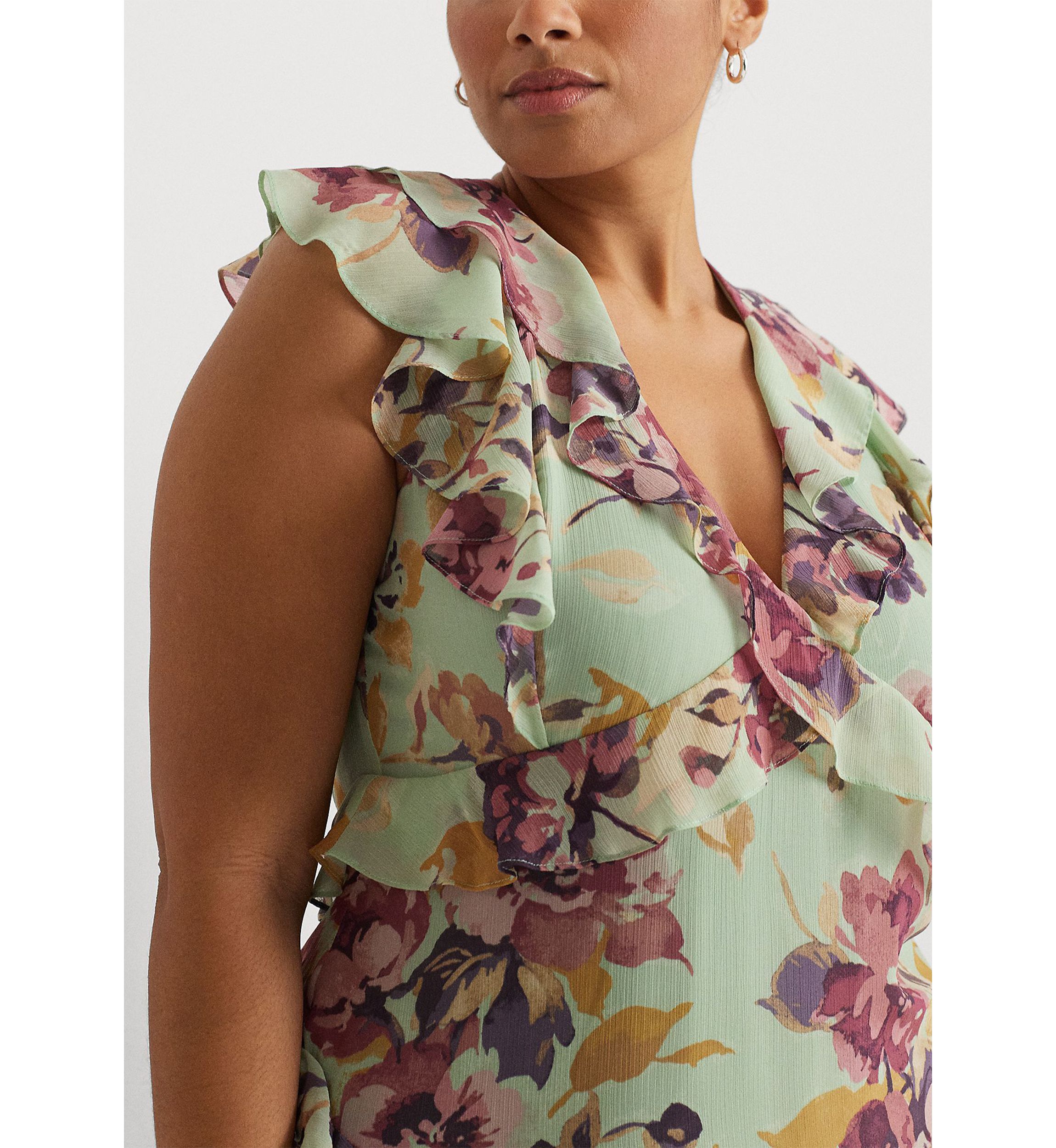 Plus Size Floral Ruffle-Trim Georgette Dress