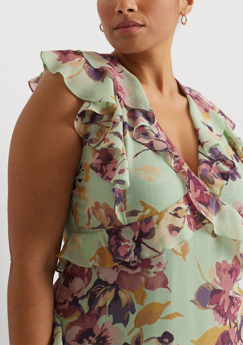 Plus Size Floral Ruffle-Trim Georgette Dress