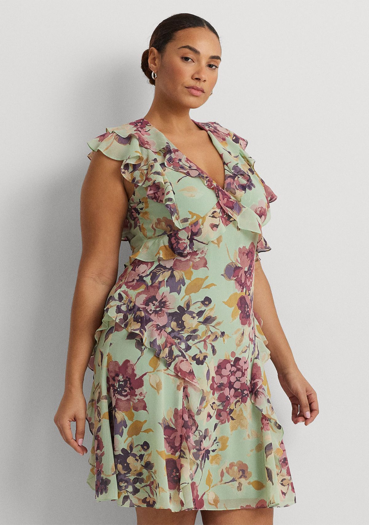 Plus Size Floral Ruffle-Trim Georgette Dress
