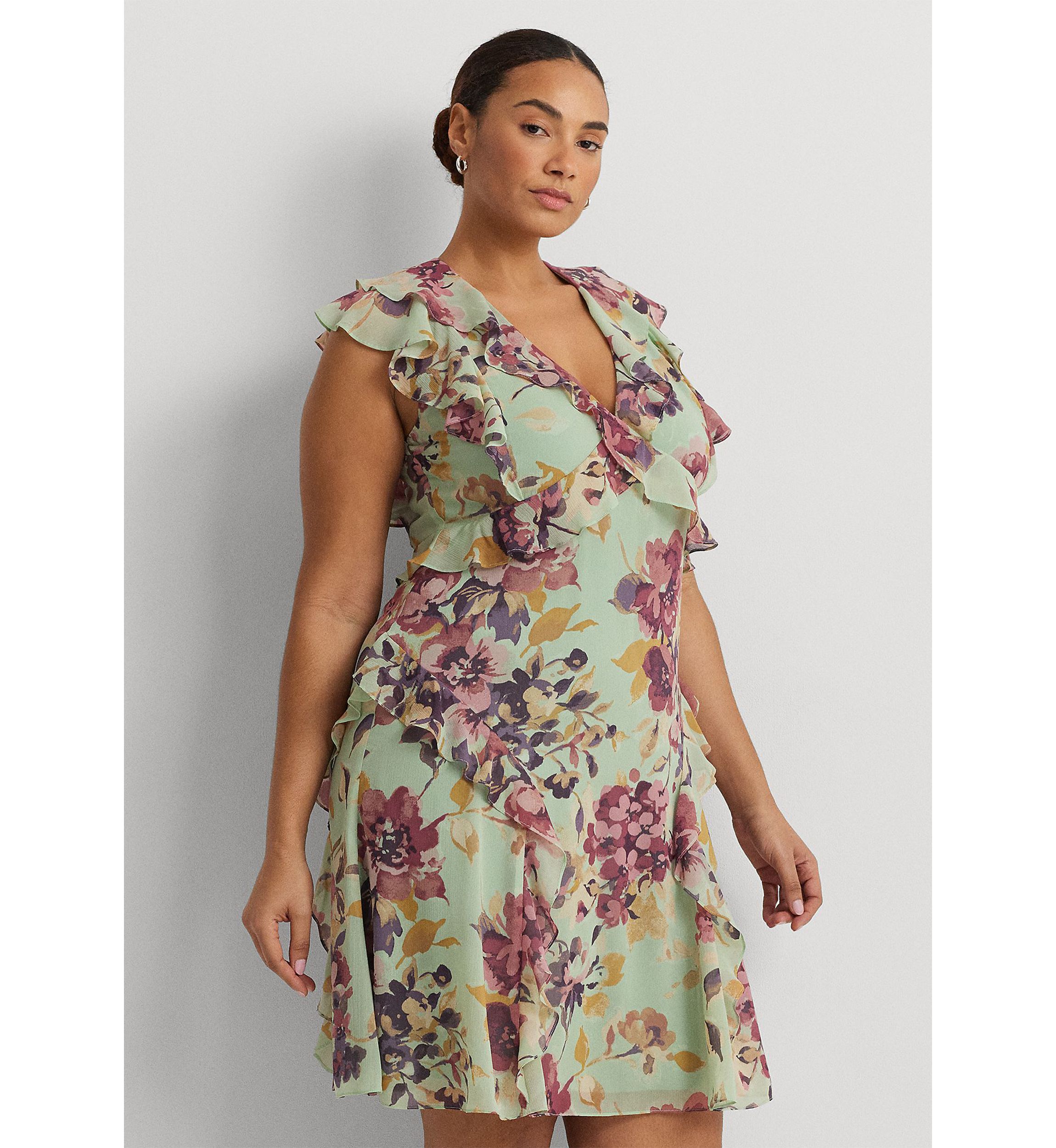 Plus Size Floral Ruffle-Trim Georgette Dress