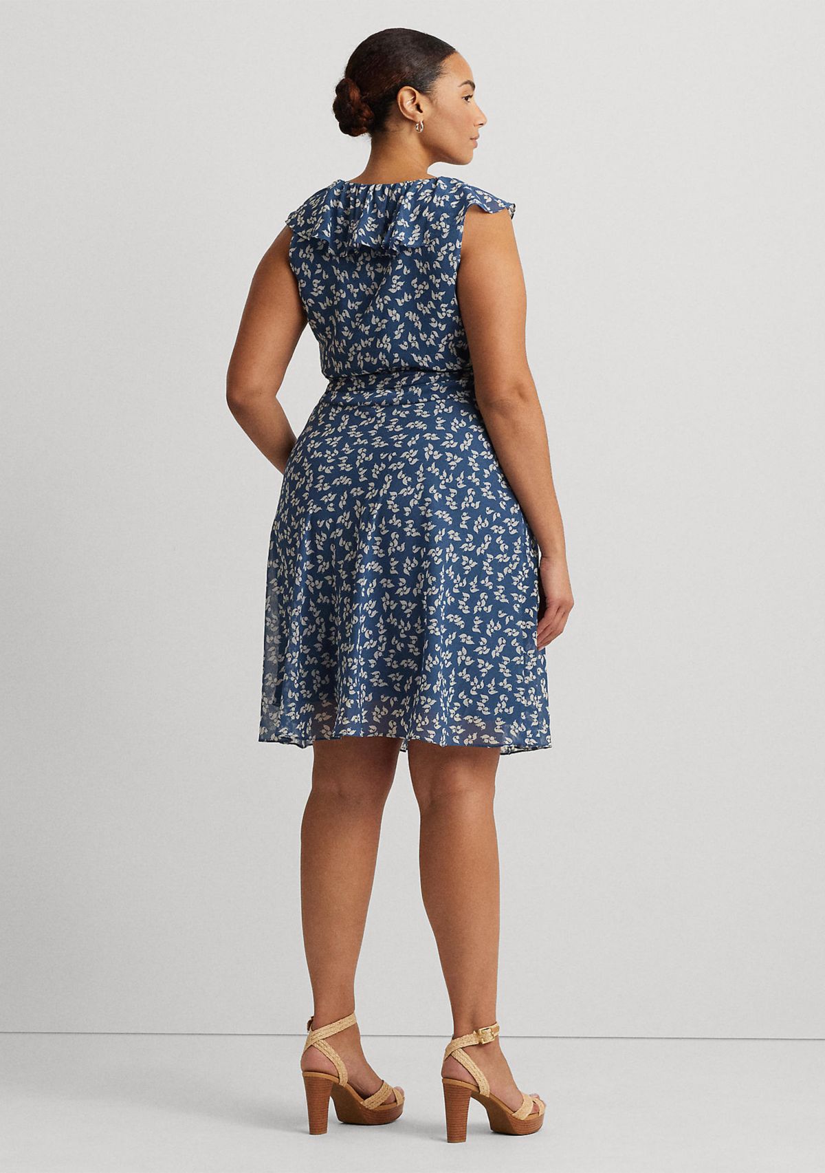 Plus Size Floral Ruffle Trim Georgette Dress