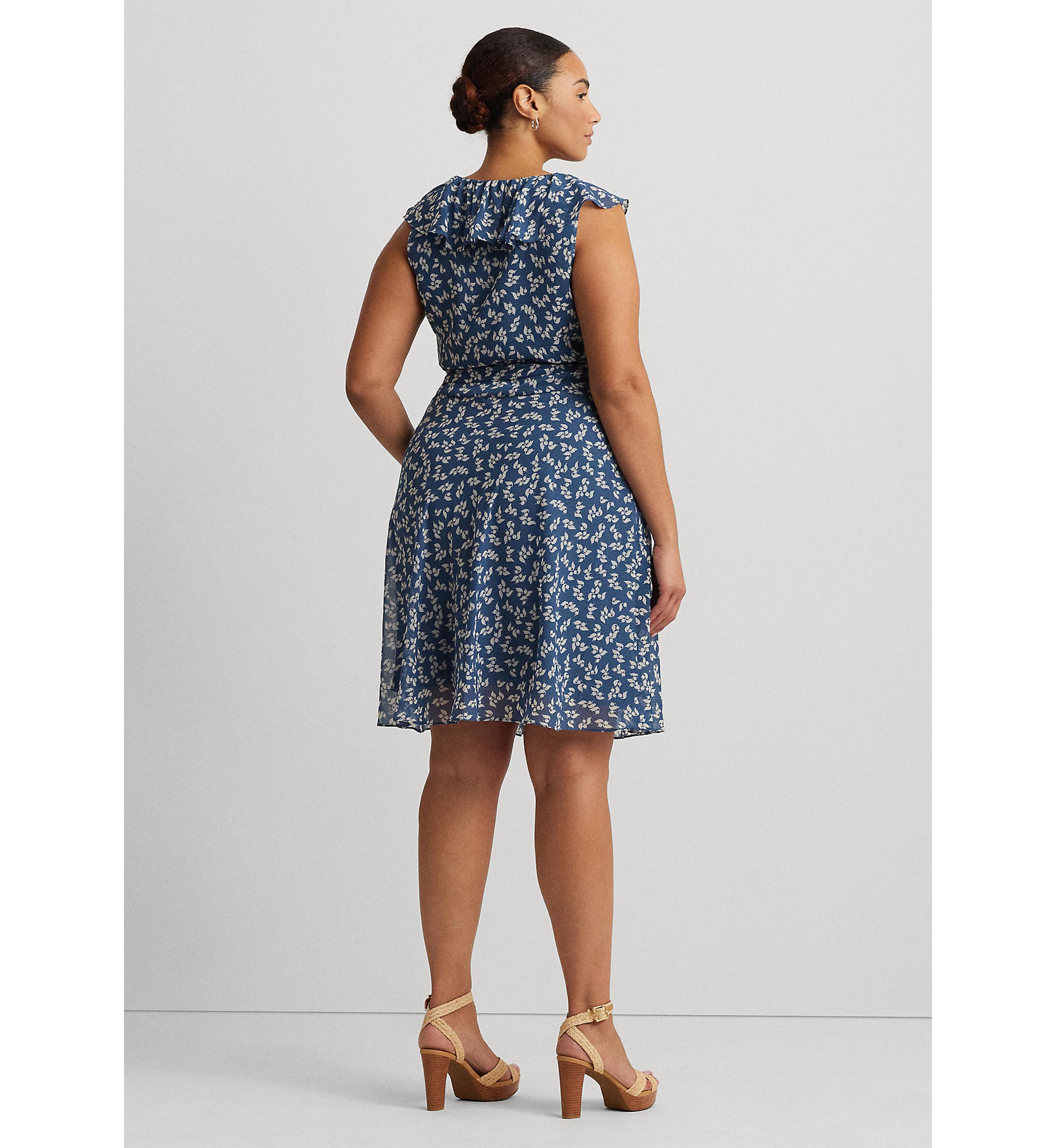 Plus Size Floral Ruffle Trim Georgette Dress