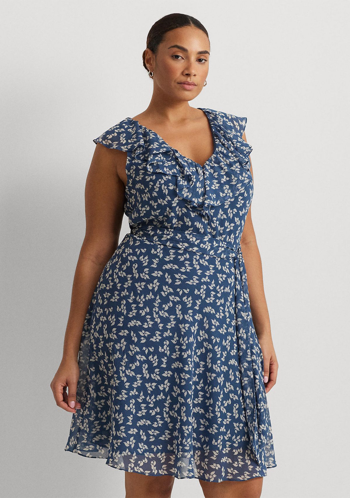 Plus Size Floral Ruffle Trim Georgette Dress