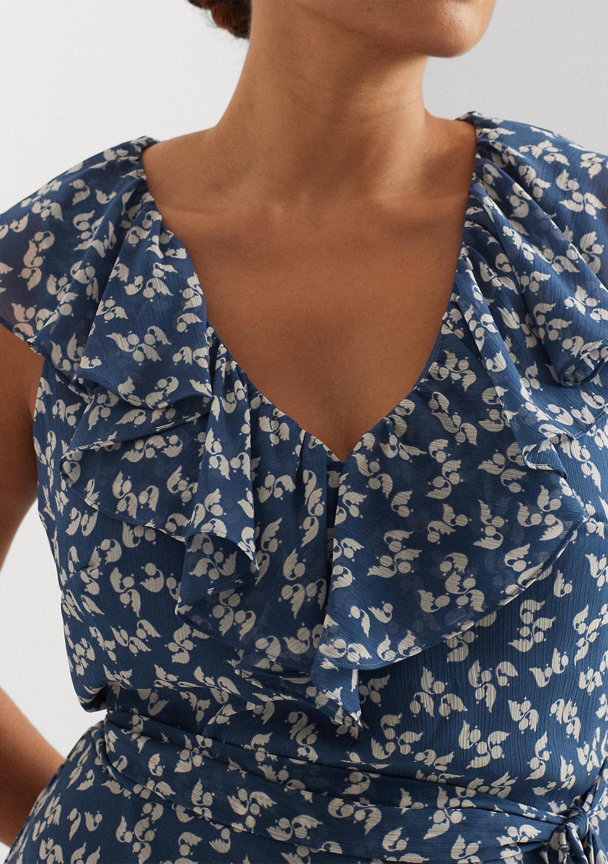 Plus Size Floral Ruffle Trim Georgette Dress