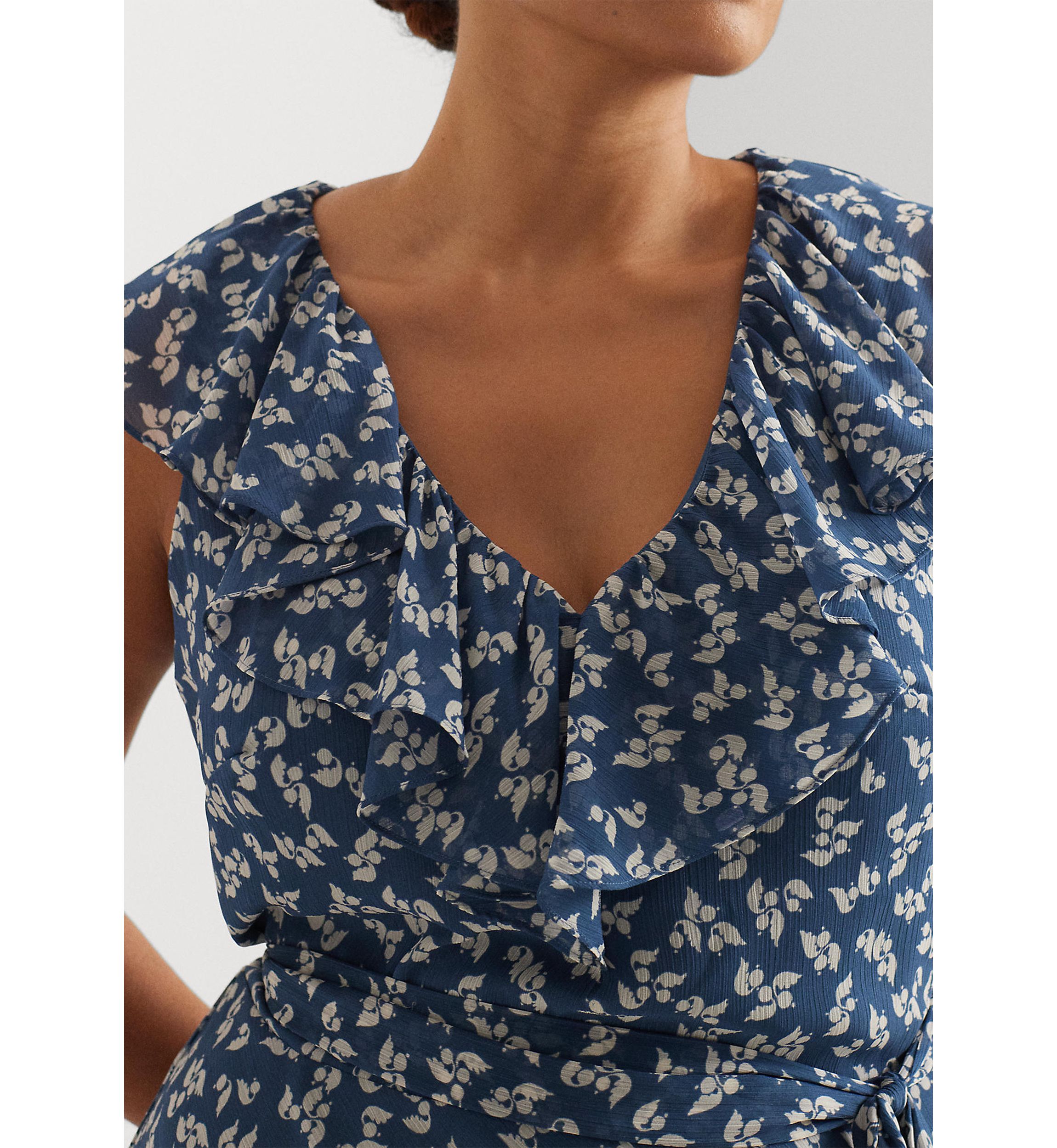 Plus Size Floral Ruffle Trim Georgette Dress