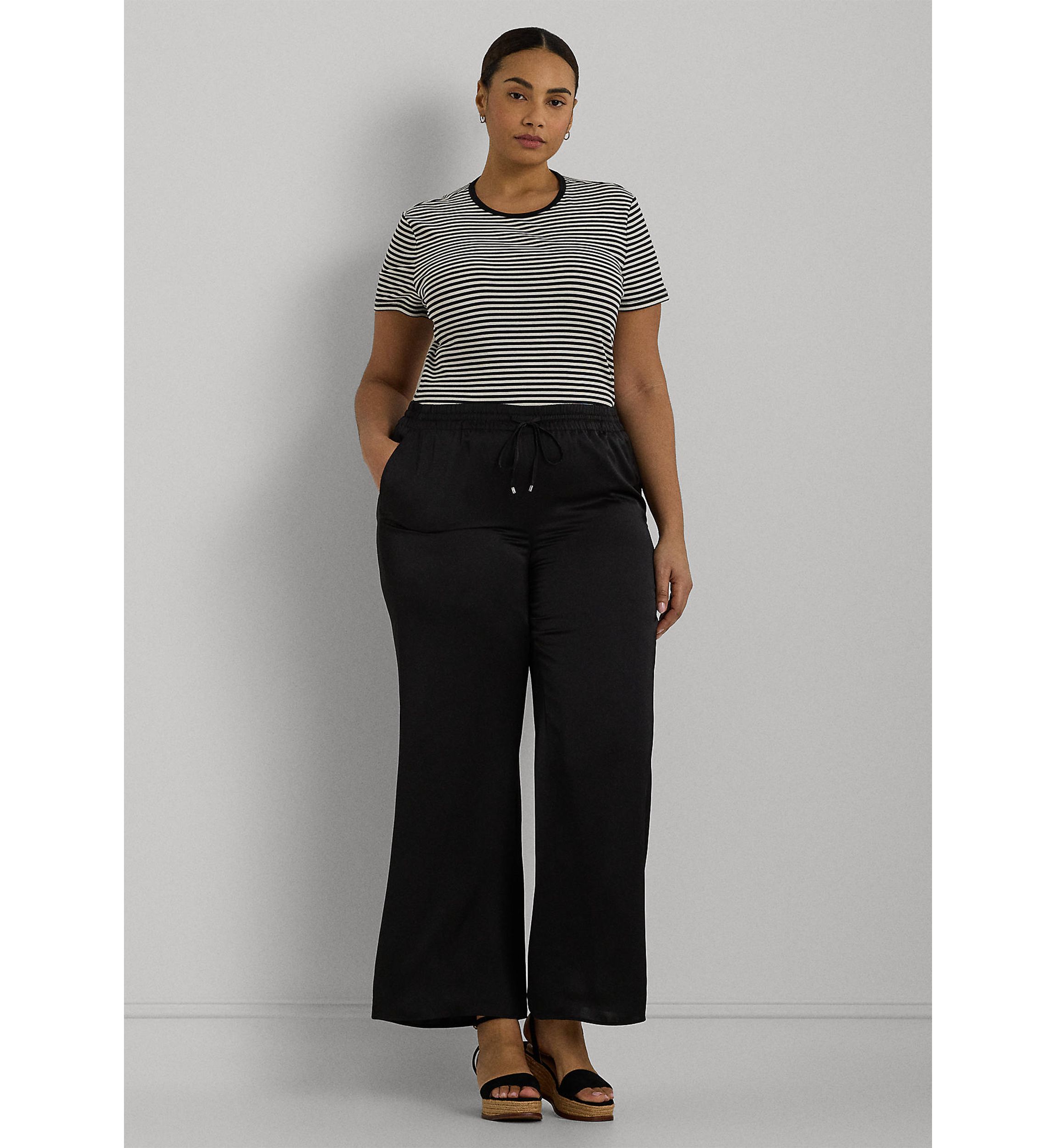 Plus Size Satin Charmeuse Wide Leg Pants