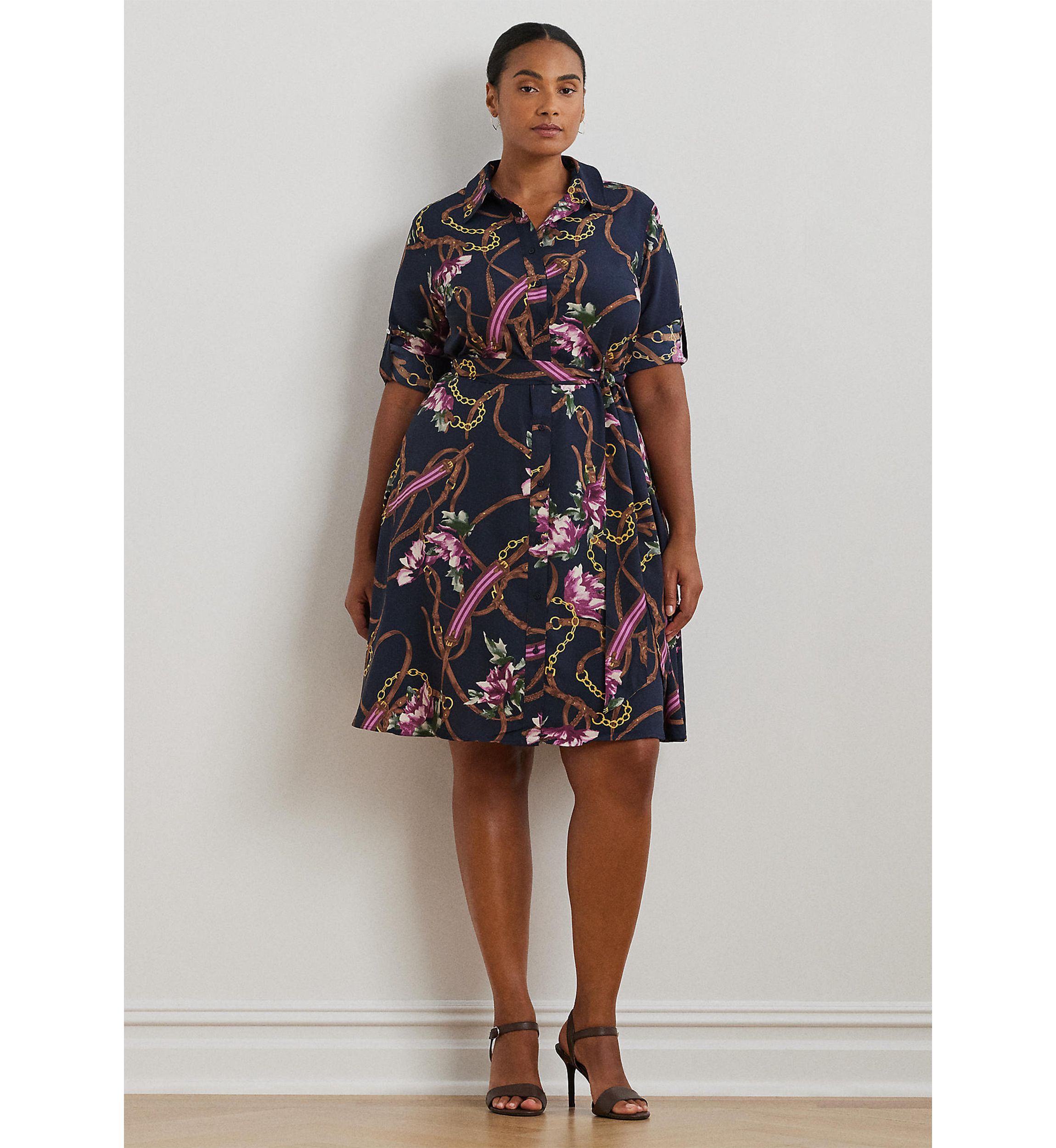 Plus Size Print Crepe Shirtdress