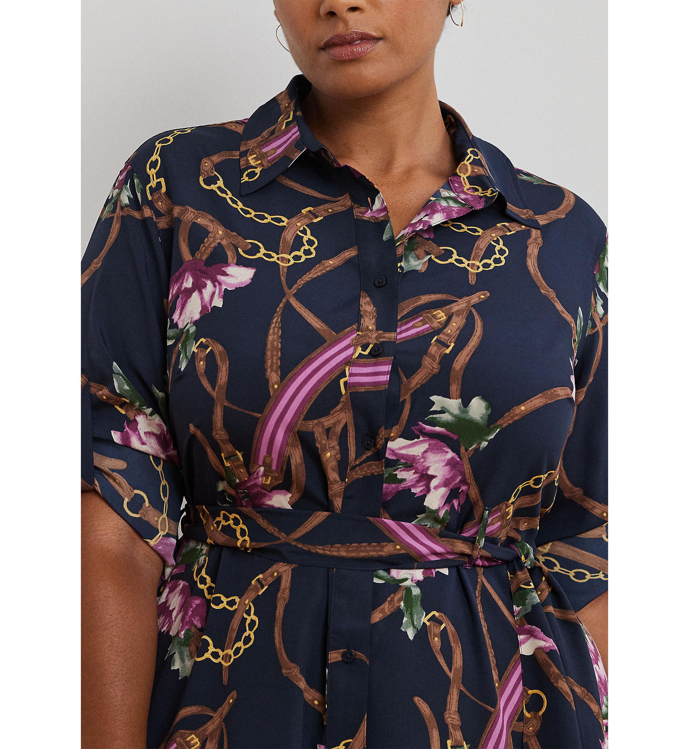 Plus Size Print Crepe Shirtdress