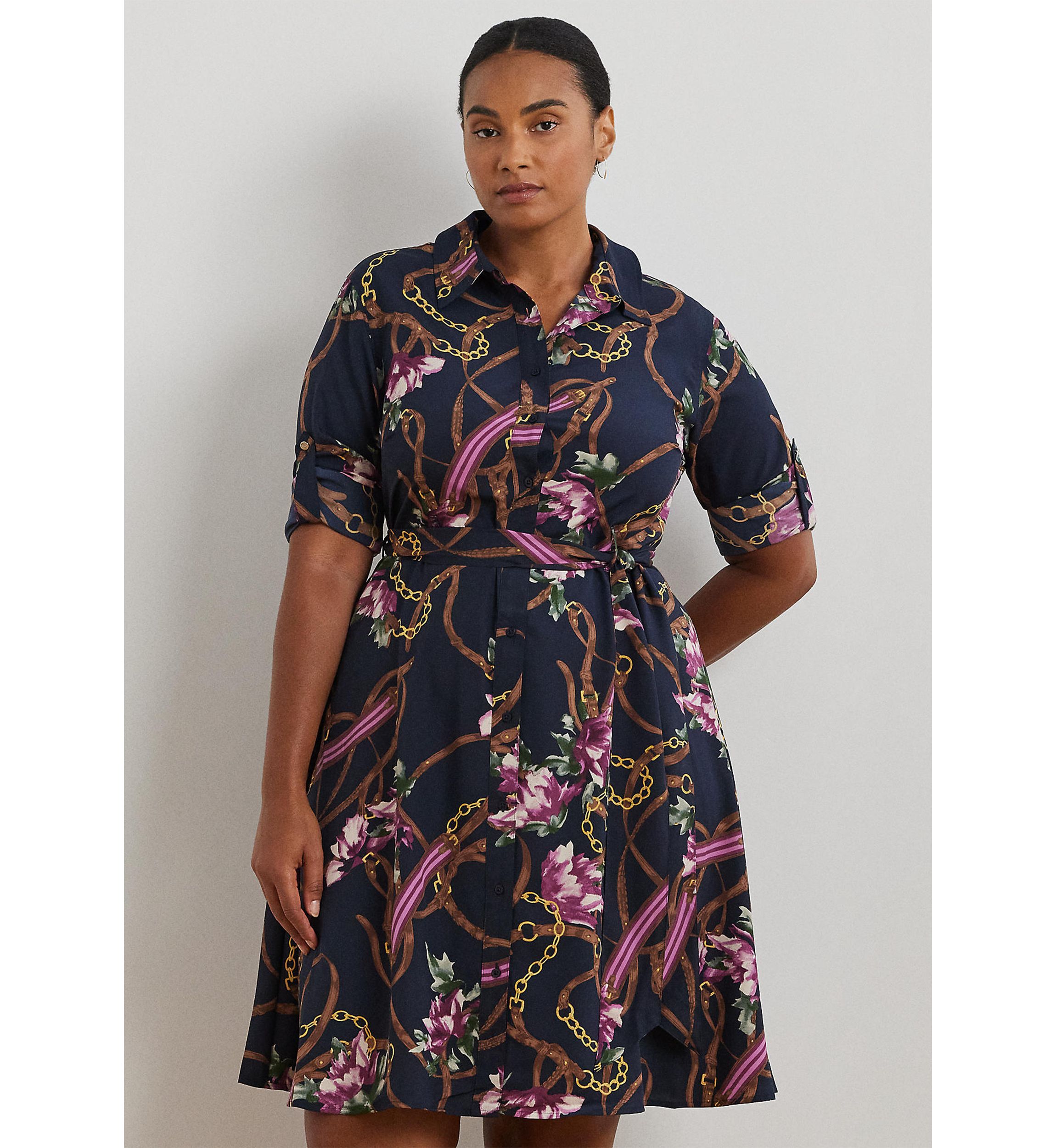 Plus Size Print Crepe Shirtdress
