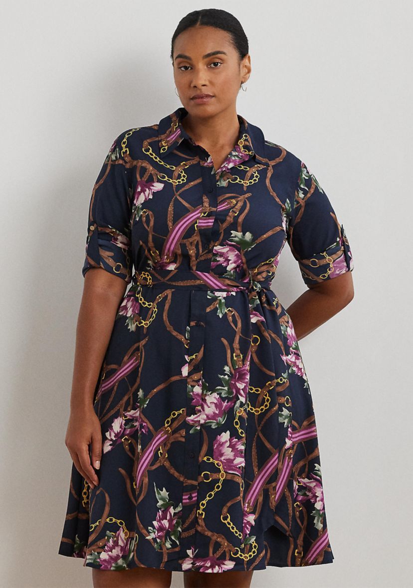 Plus Size Print Crepe Shirtdress