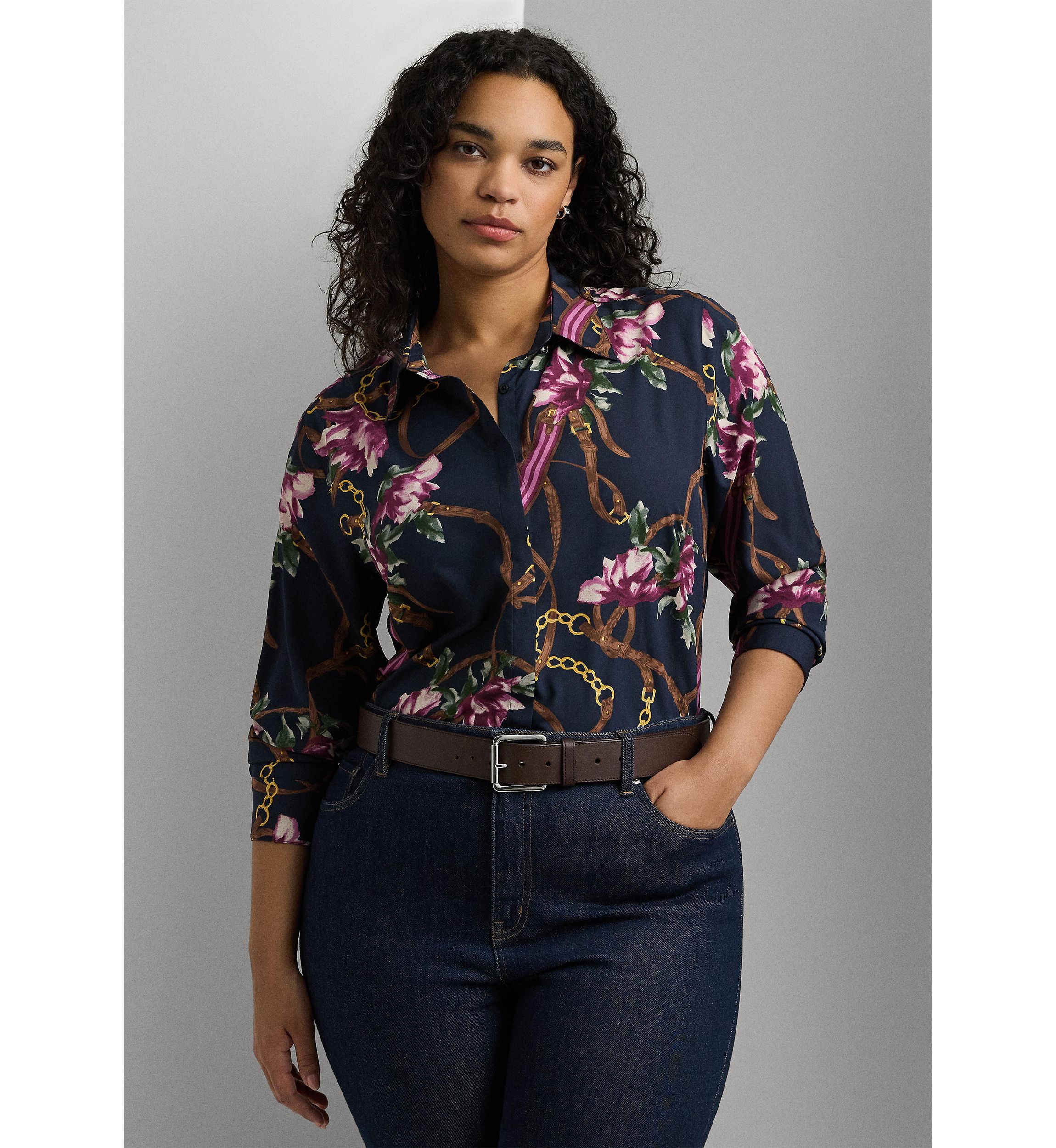 Plus-Size Classic Fit Print Crepe Shirt