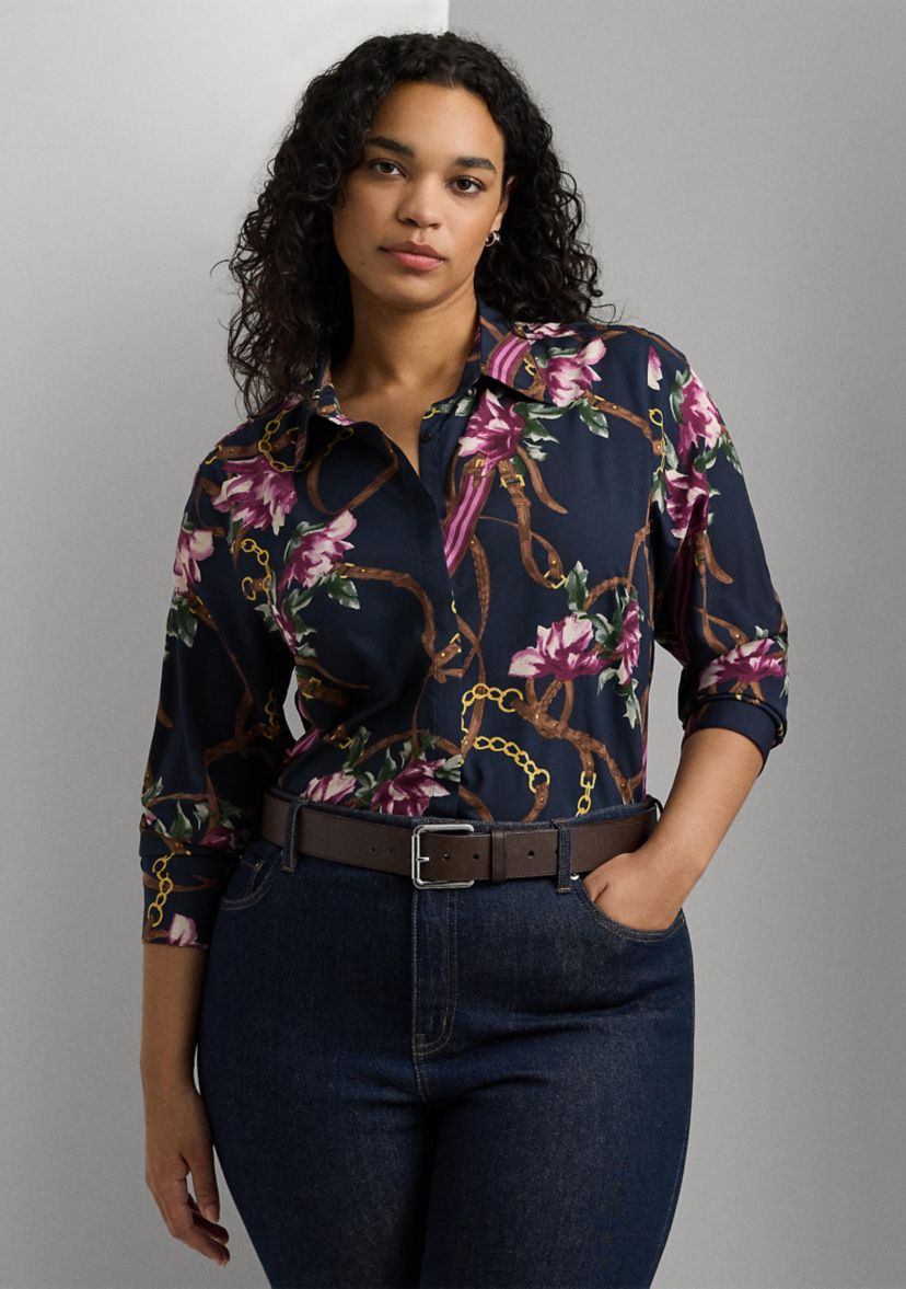 Plus-Size Classic Fit Print Crepe Shirt