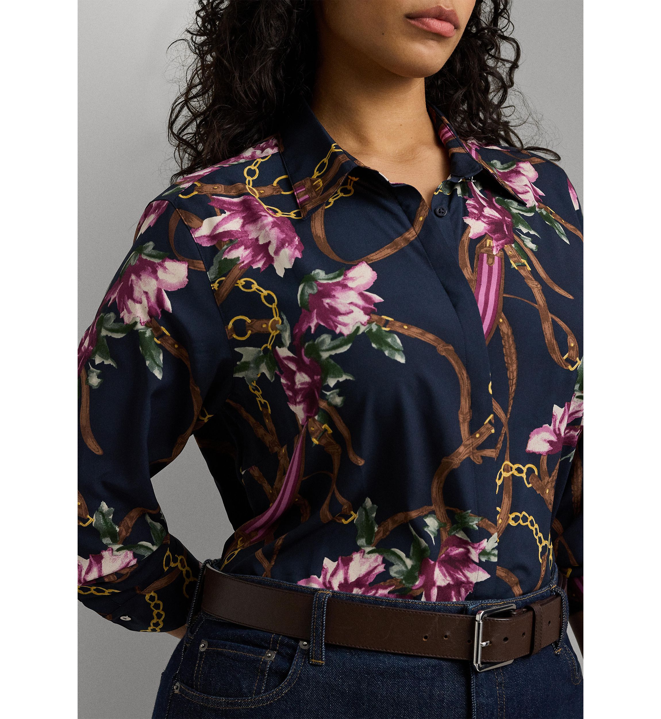 Plus-Size Classic Fit Print Crepe Shirt