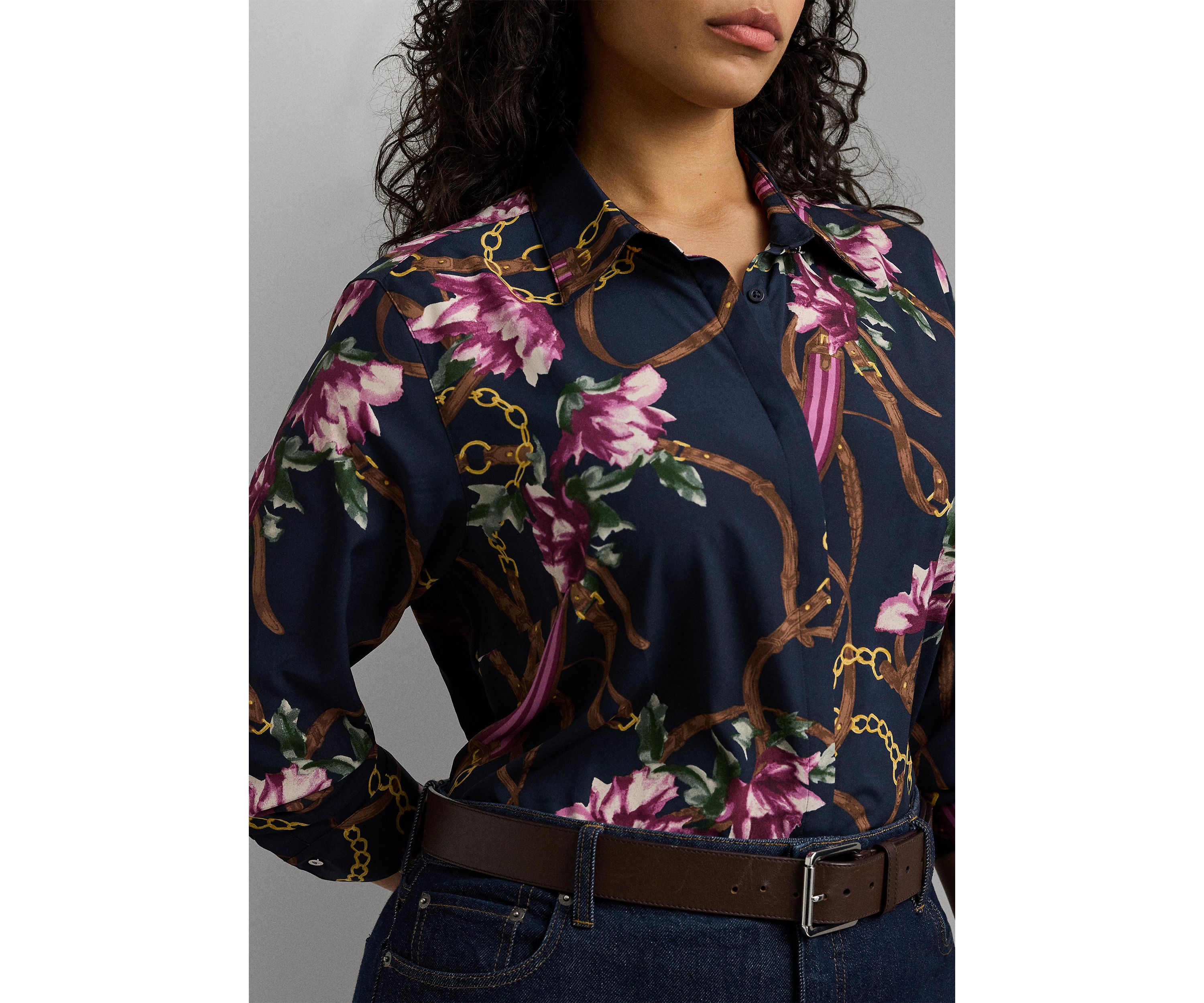 Plus-Size Classic Fit Print Crepe Shirt