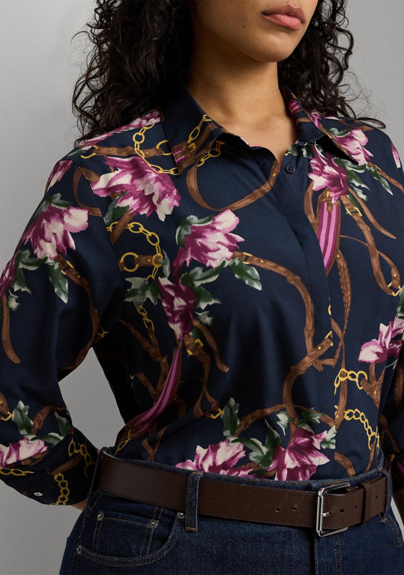 Plus-Size Classic Fit Print Crepe Shirt