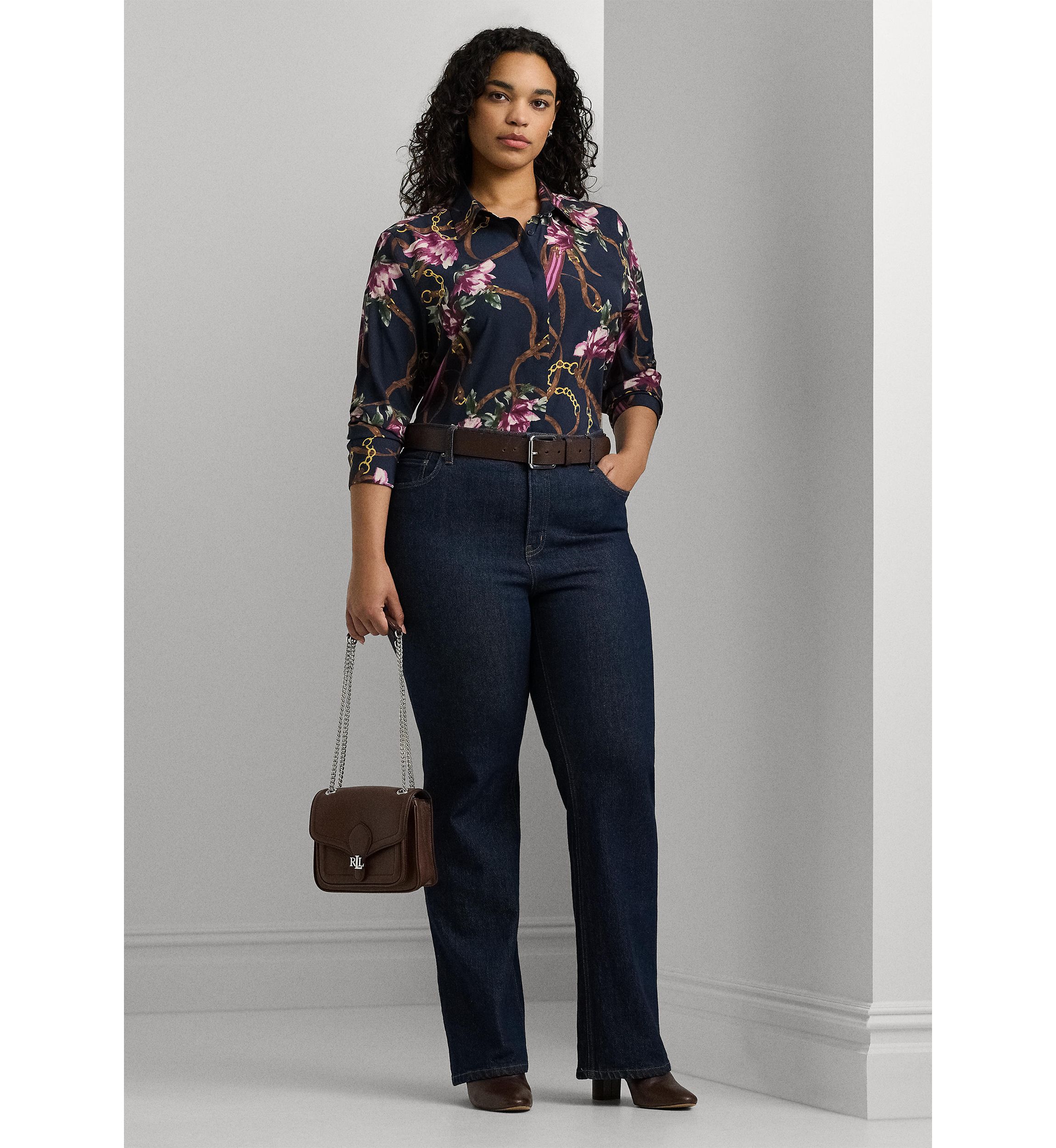 Plus-Size Classic Fit Print Crepe Shirt