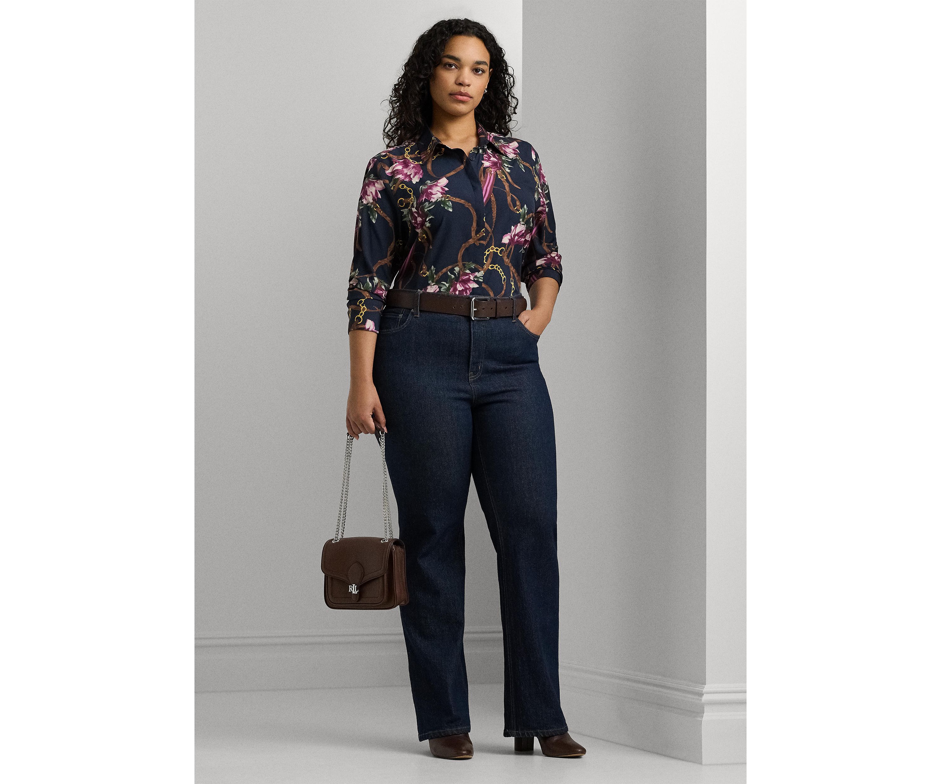 Plus-Size Classic Fit Print Crepe Shirt