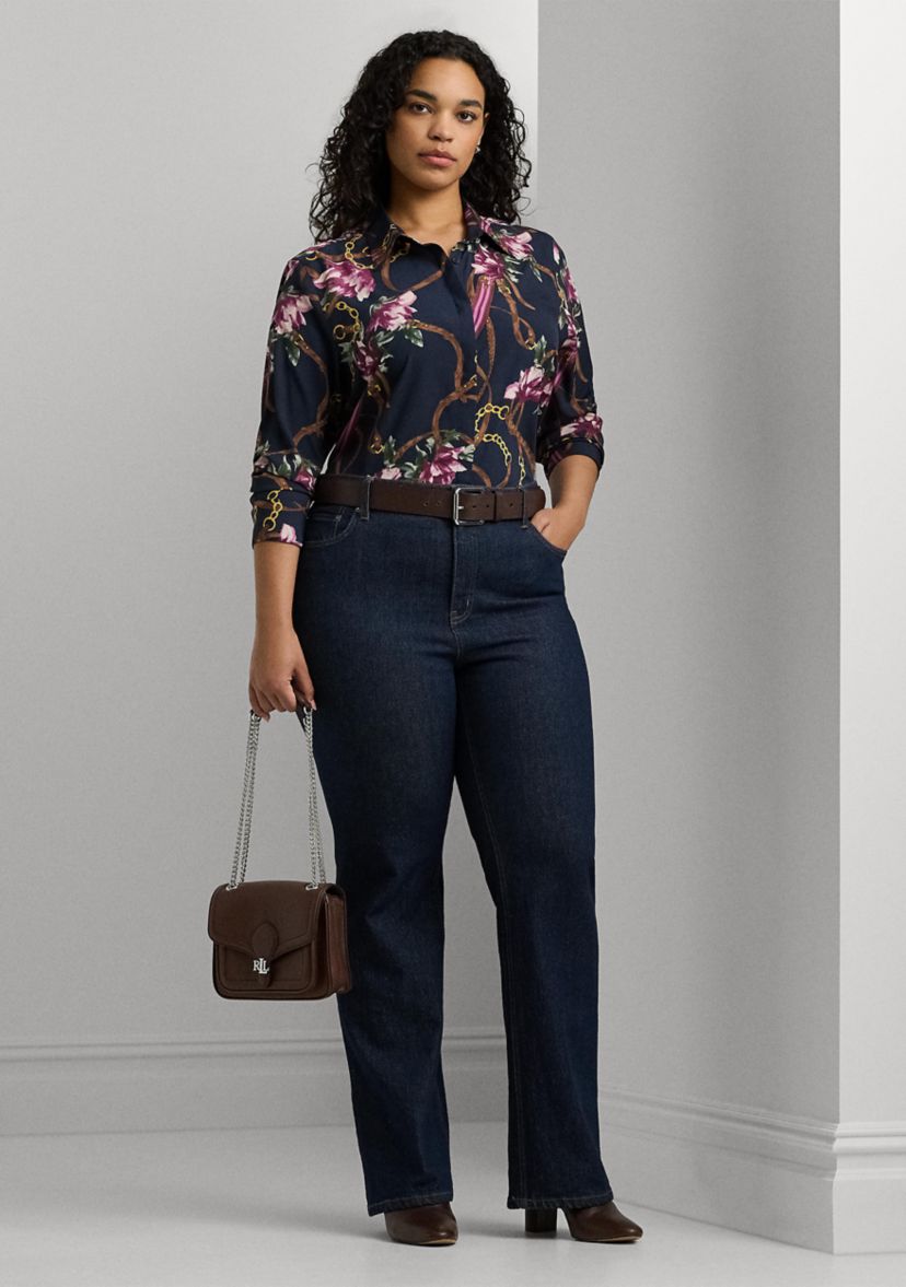 Plus-Size Classic Fit Print Crepe Shirt