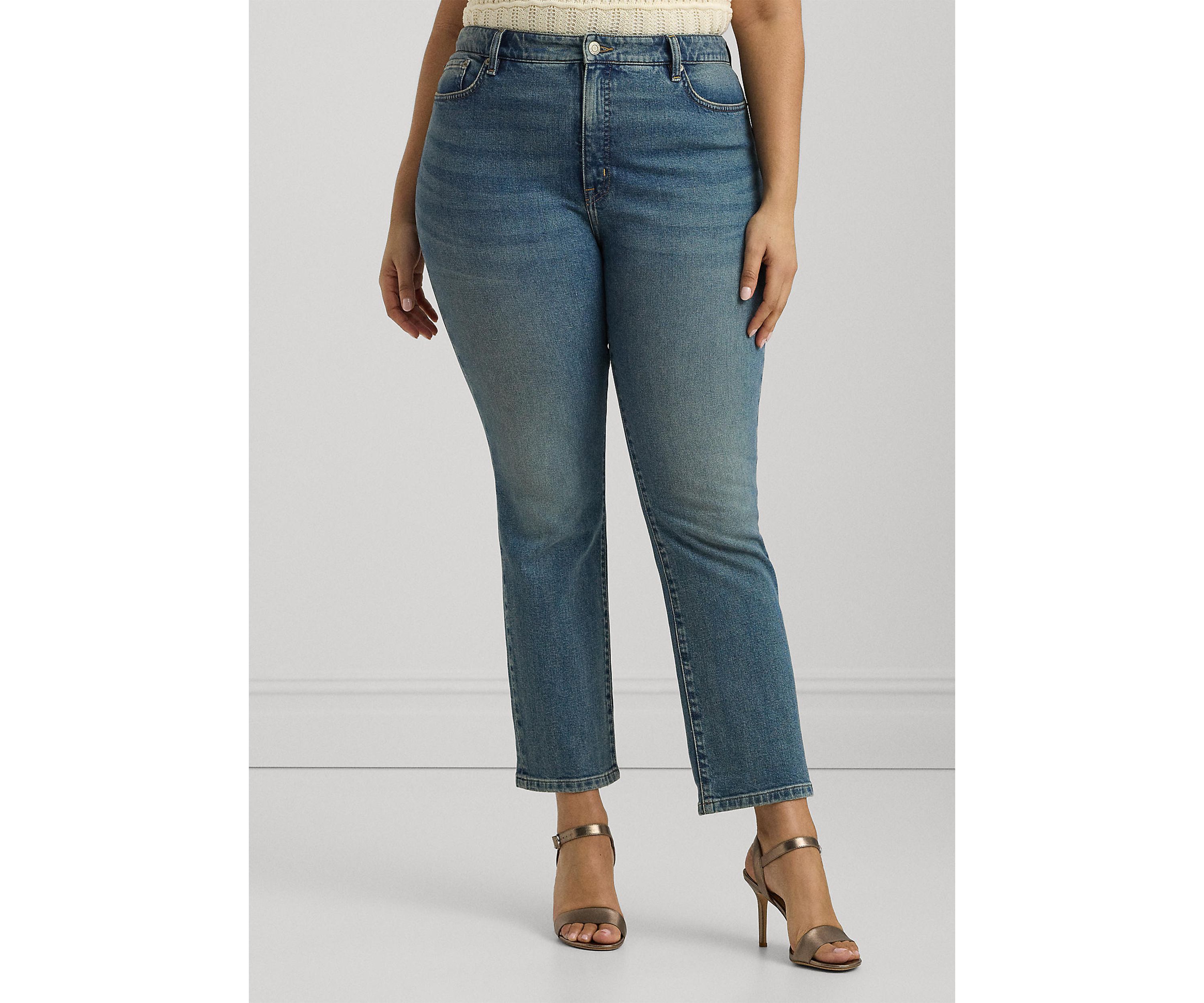 Plus Size High Rise Straight Ankle Jeans