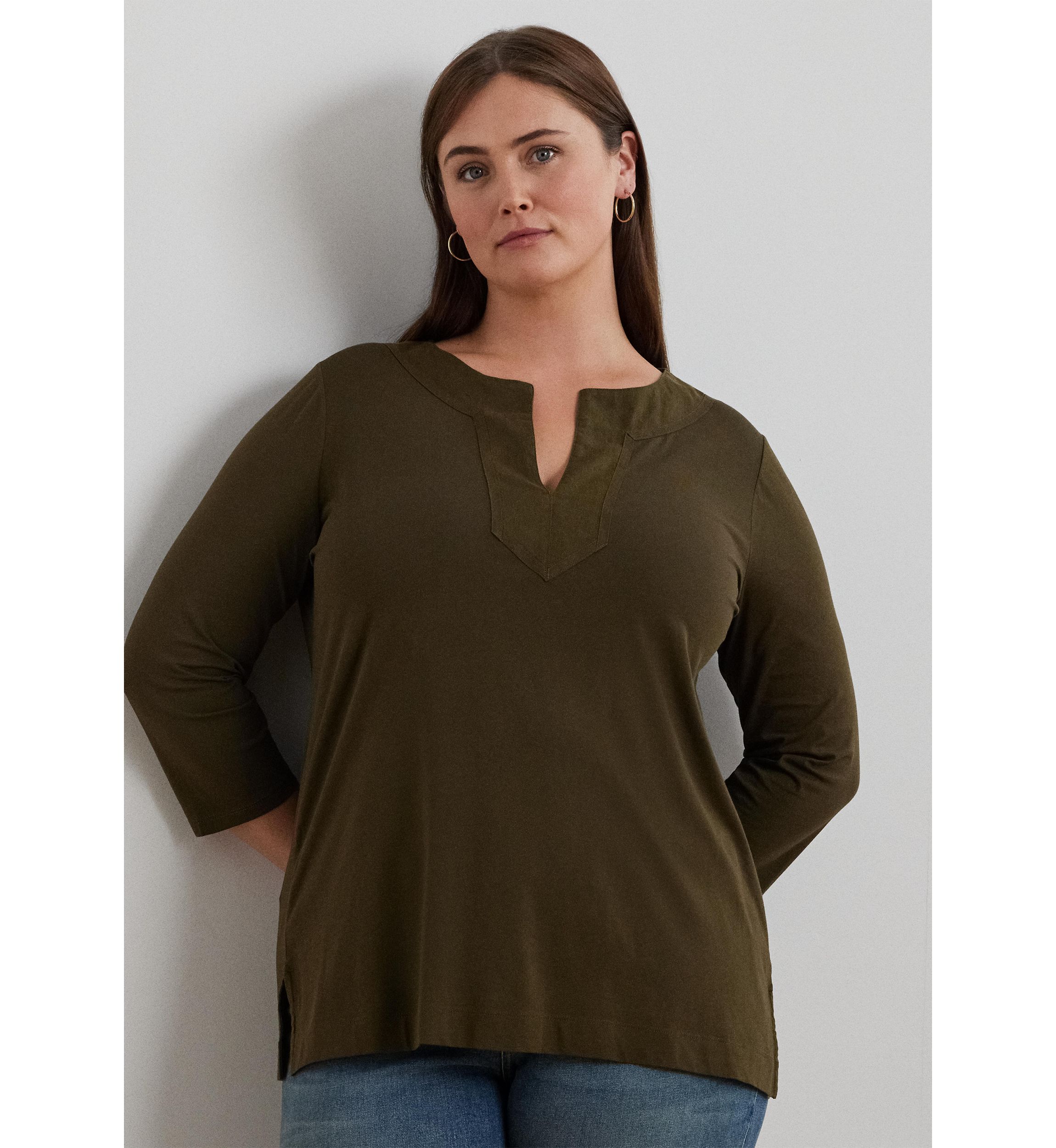 Plus-Size Cotton Jersey 3/4 Sleeve Tunic