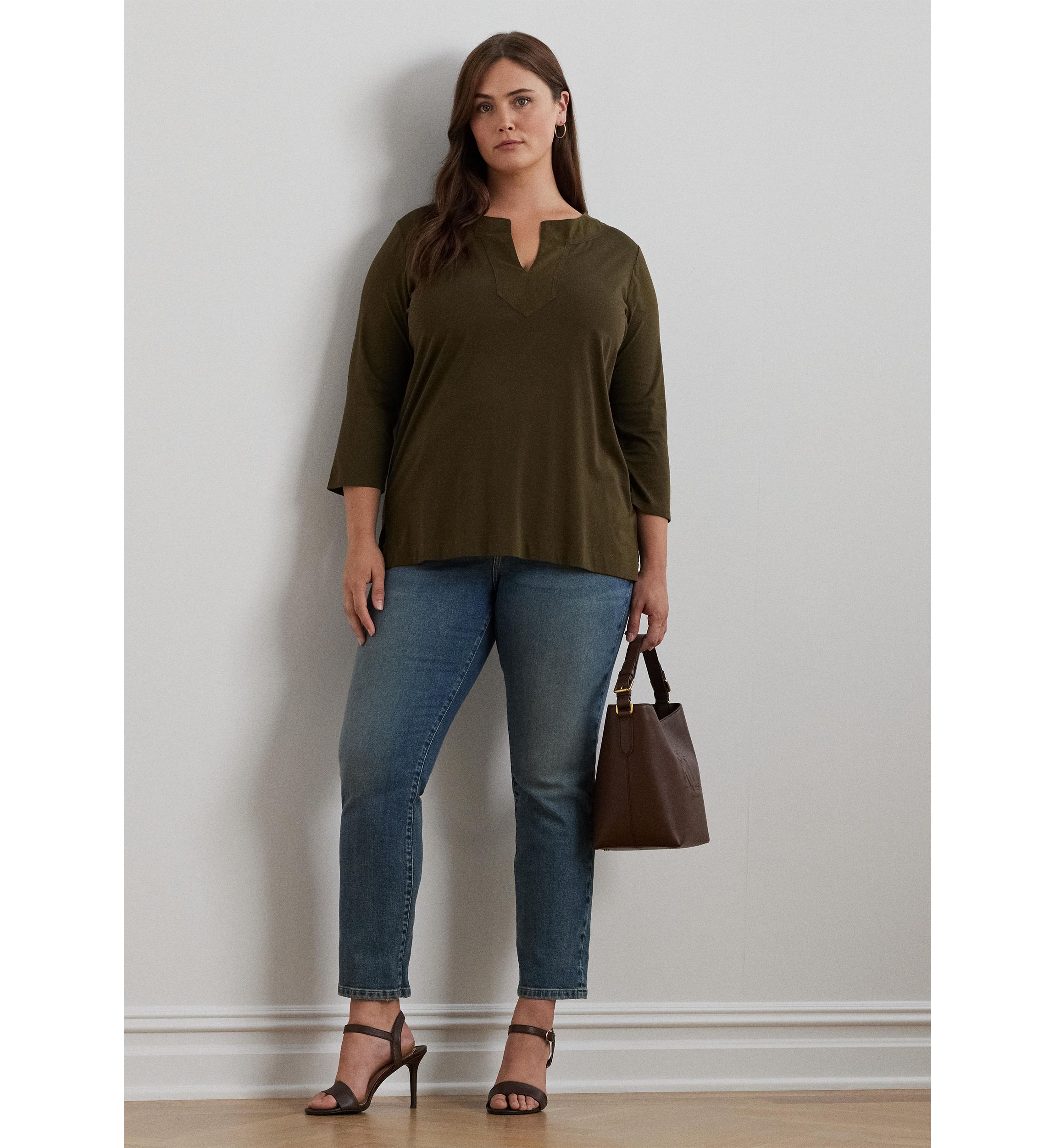 Plus-Size Cotton Jersey 3/4 Sleeve Tunic
