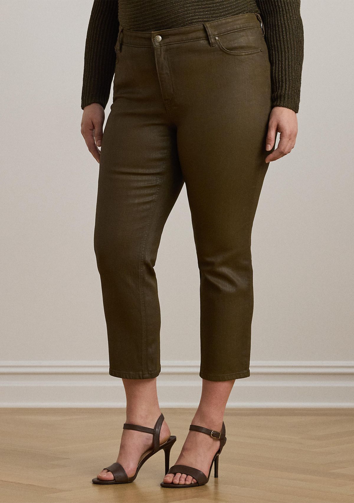 Plus Size Coated High-Rise Straight Ankle Jeans