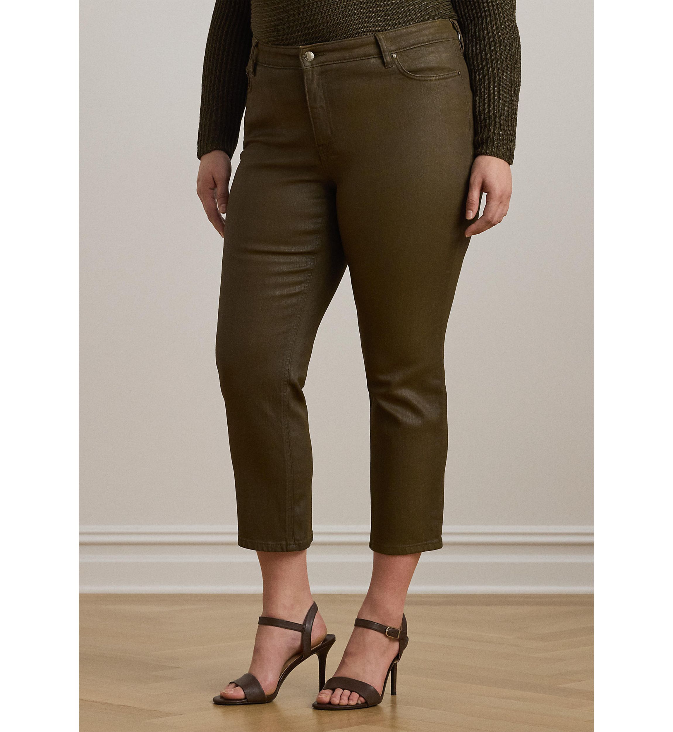 Plus Size Coated High-Rise Straight Ankle Jeans