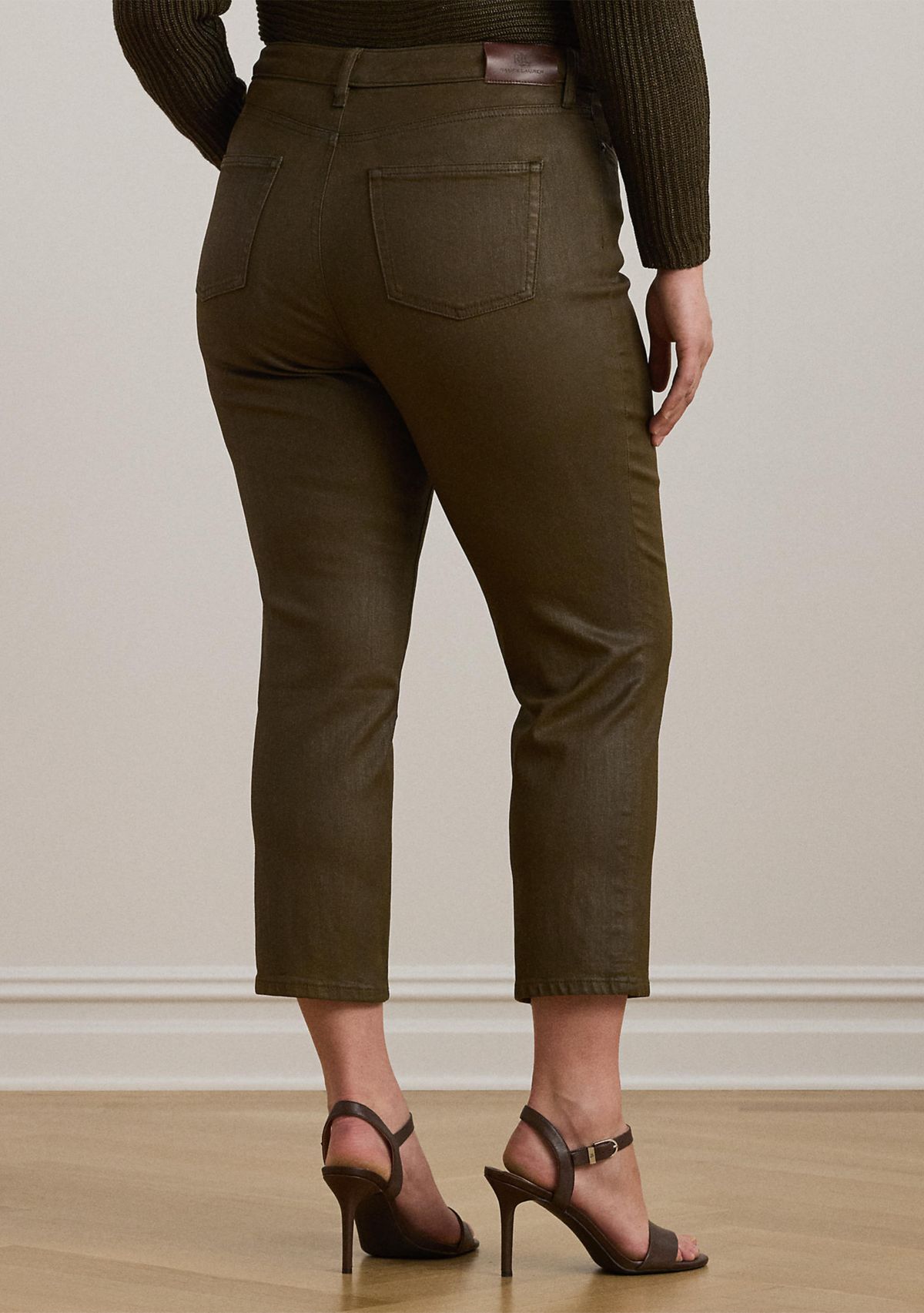 Plus Size Coated High-Rise Straight Ankle Jeans