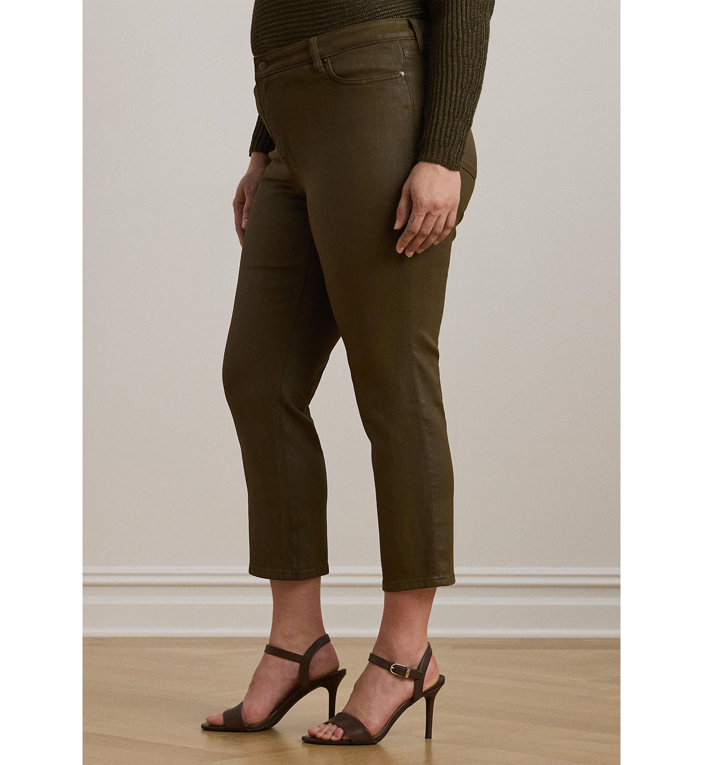 Plus Size Coated High-Rise Straight Ankle Jeans
