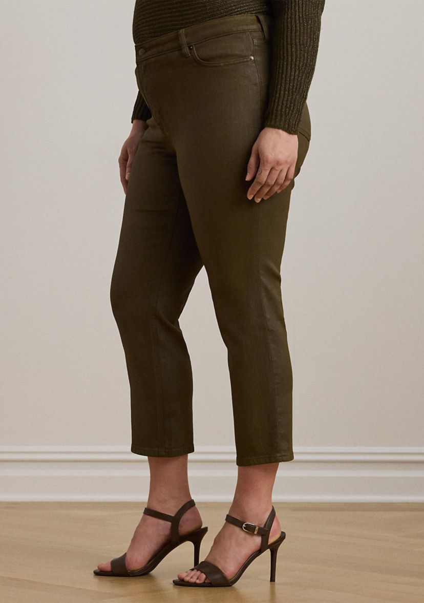 Plus Size Coated High-Rise Straight Ankle Jeans