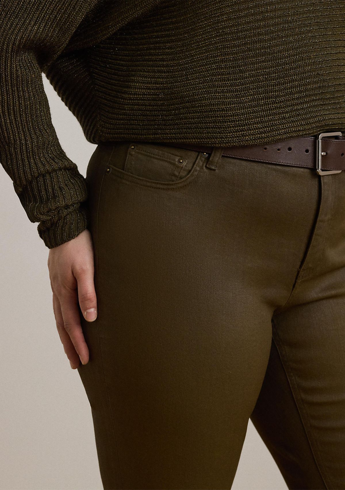 Plus Size Coated High-Rise Straight Ankle Jeans