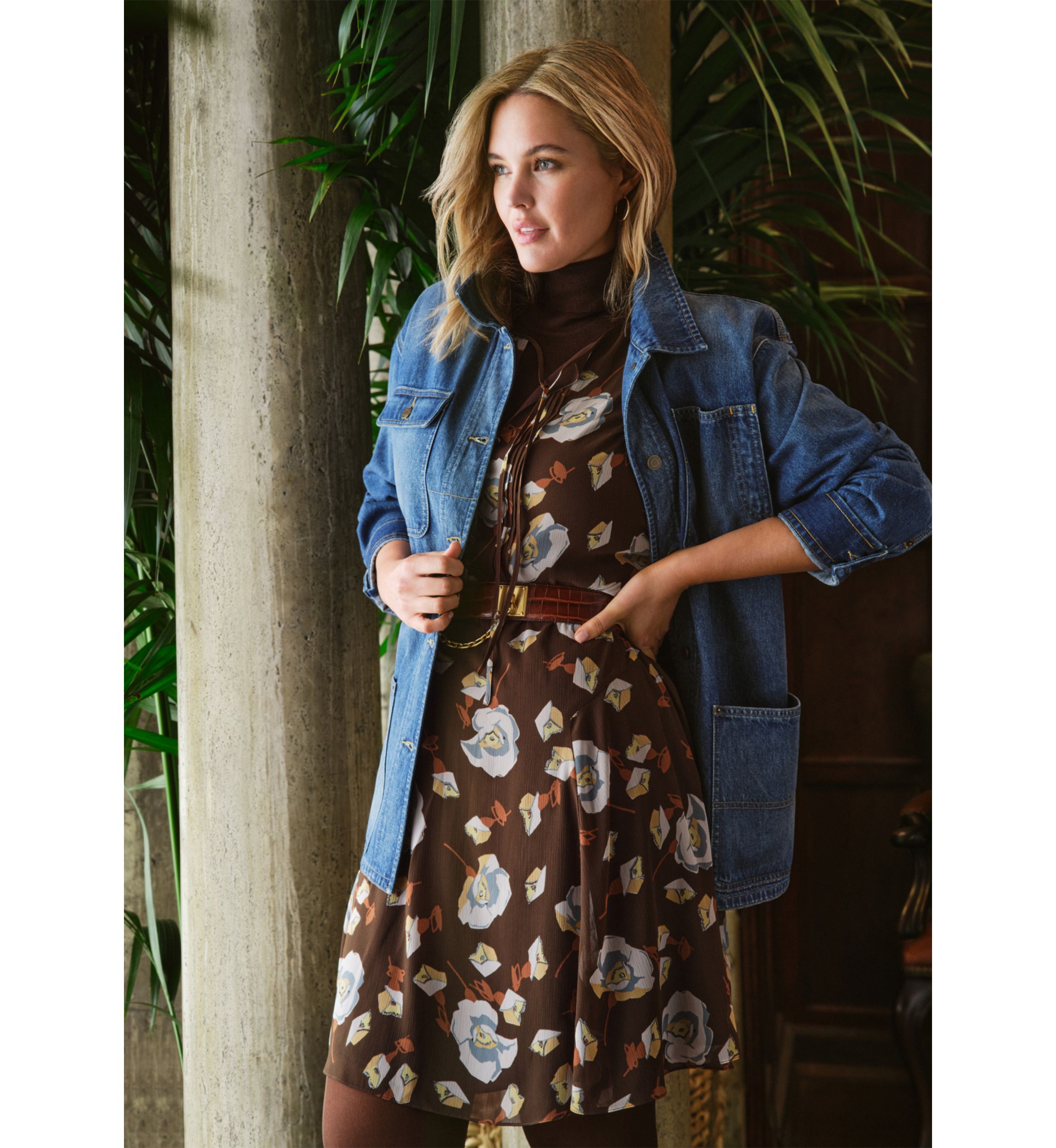 Plus Size Floral Georgette Flutter-Sleeve Dress