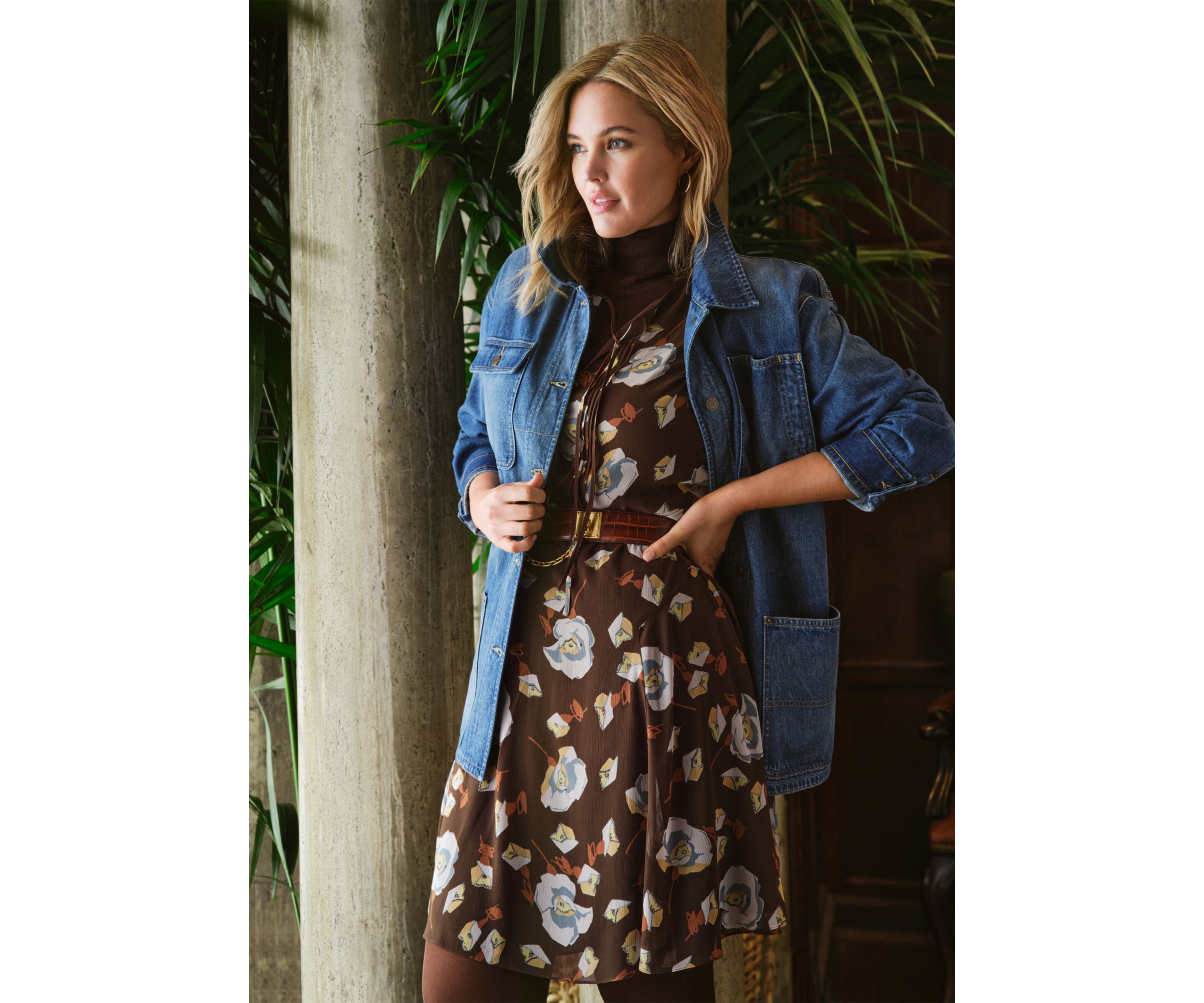 Plus Size Floral Georgette Flutter-Sleeve Dress