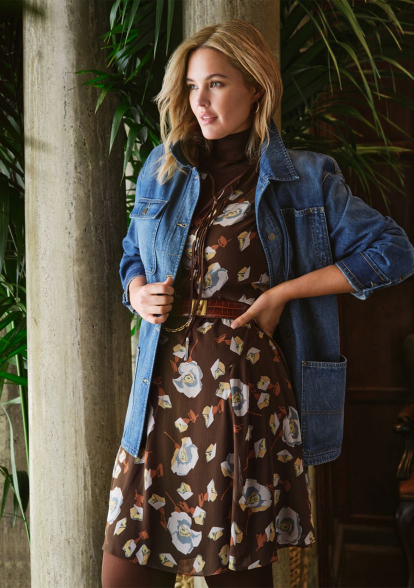 Plus Size Floral Georgette Flutter-Sleeve Dress