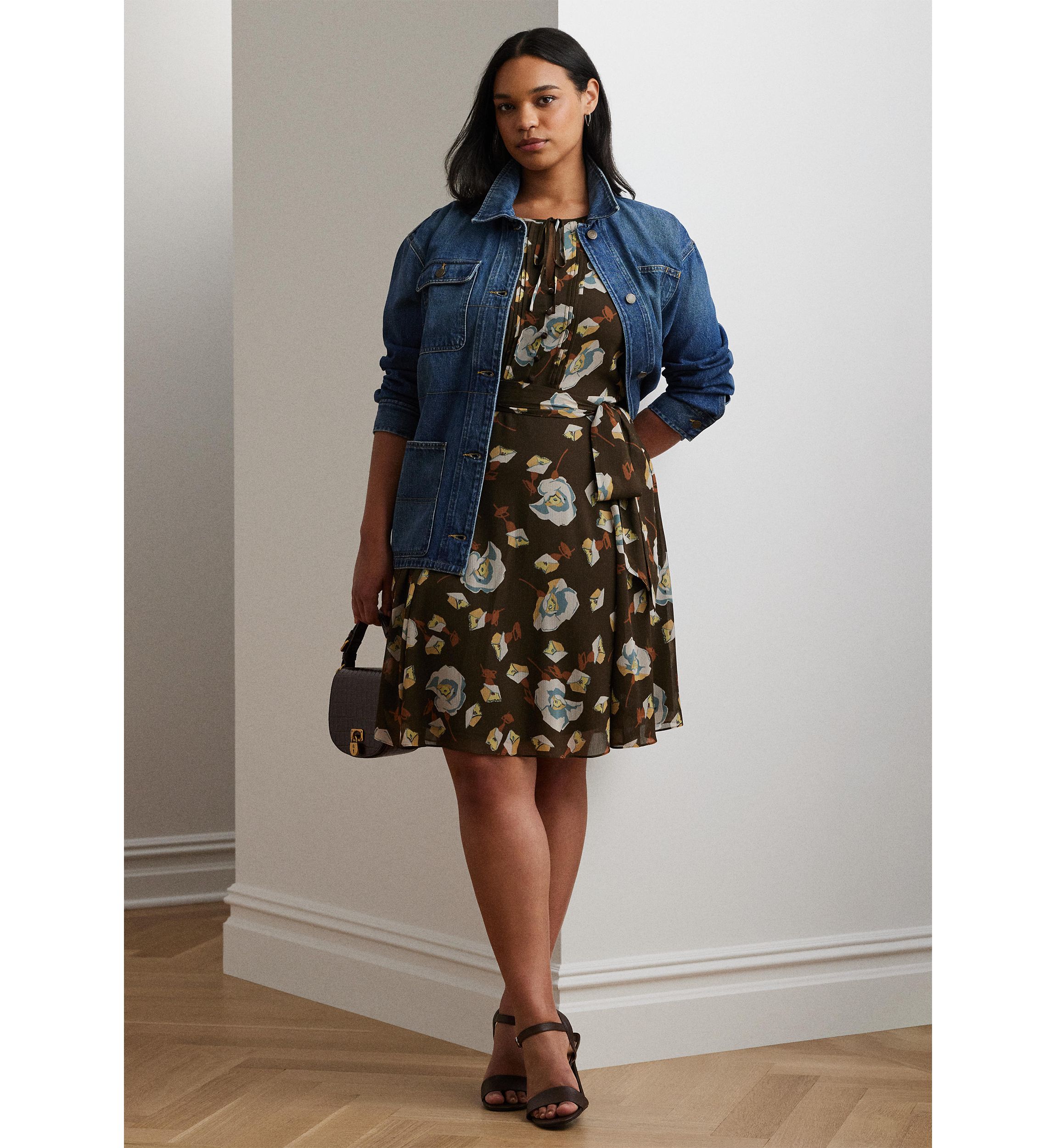 Plus Size Floral Georgette Flutter-Sleeve Dress