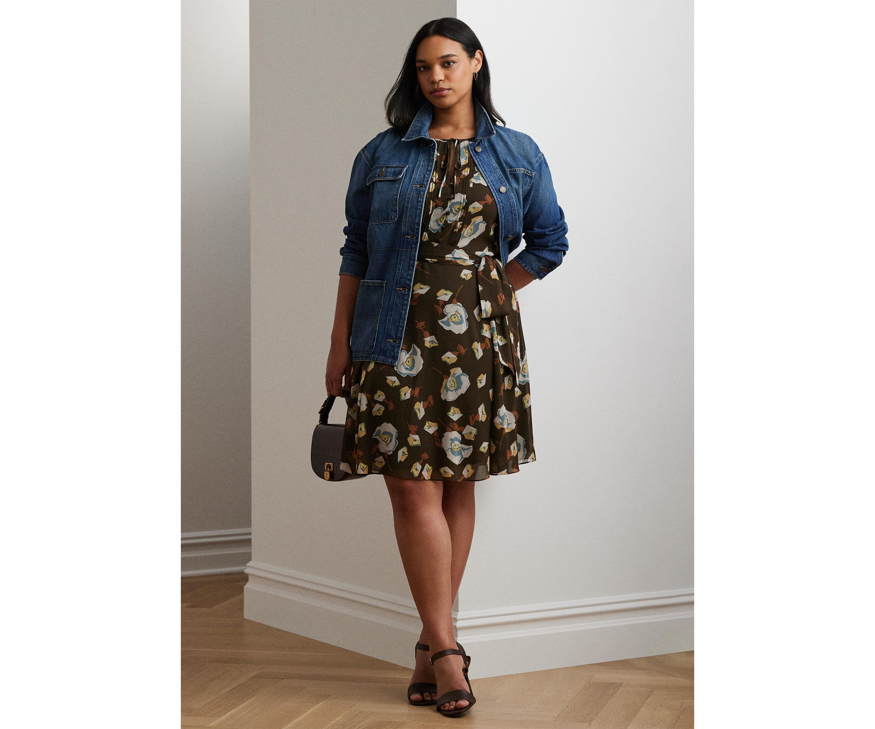 Plus Size Floral Georgette Flutter-Sleeve Dress