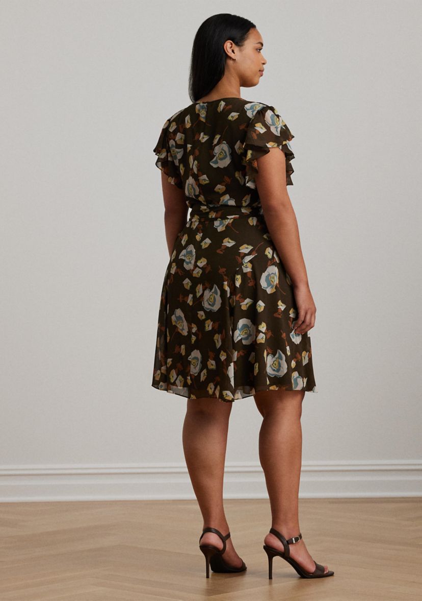 Plus Size Floral Georgette Flutter-Sleeve Dress