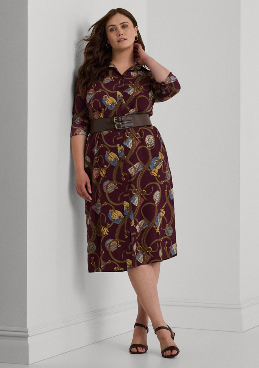 Plus Size Belting-Print Crepe Shirtdress