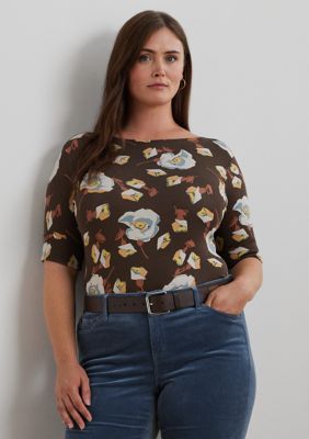 ラルフ・ローレン Lauren Ralph Lauren Plus Size Floral ストレッチ Cotton Boatneck Tee レディ Lauren Ralph Lauren Plus Size Floral Stretch Cotton Boat